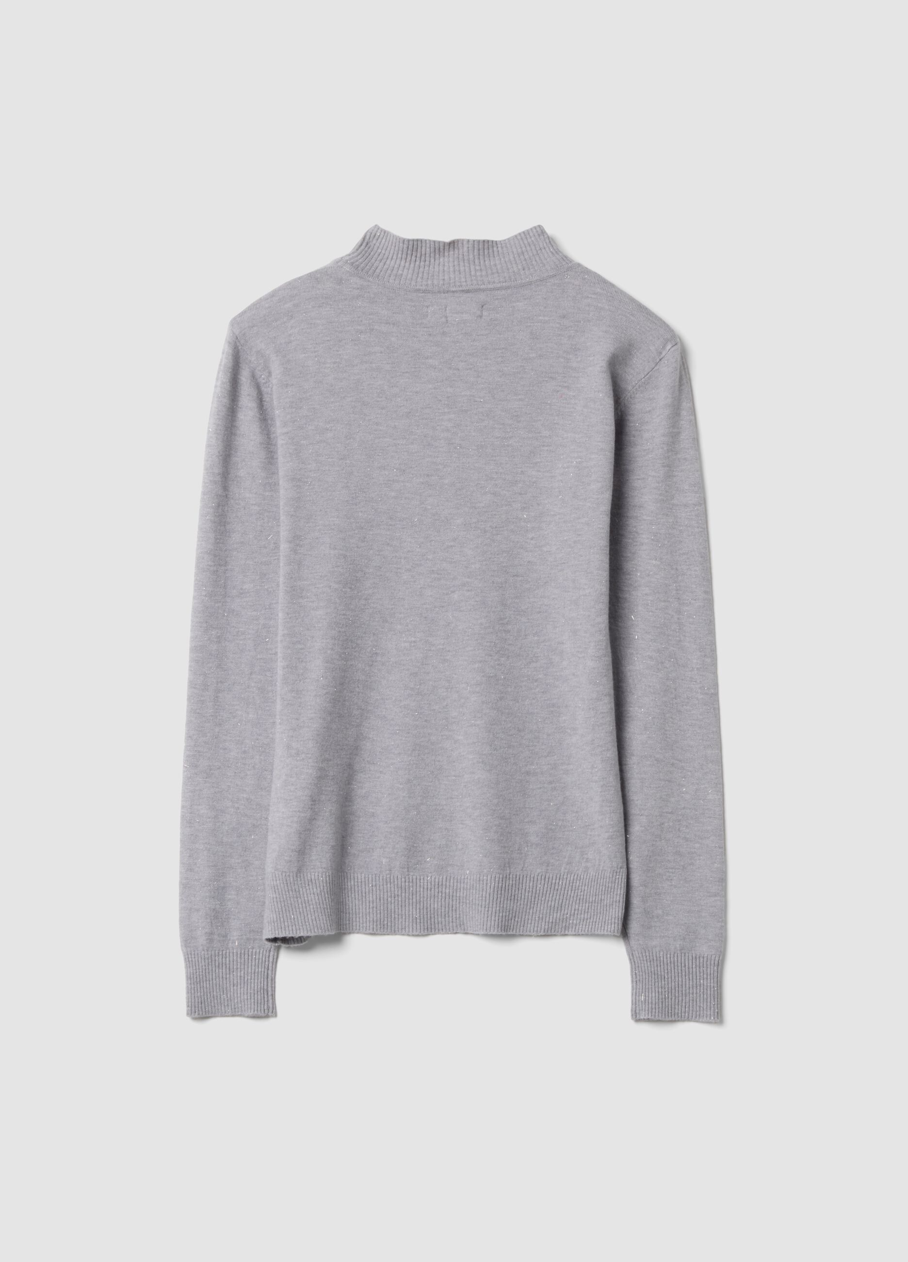 Grey viscose-blend jumper with high neck, regular fit