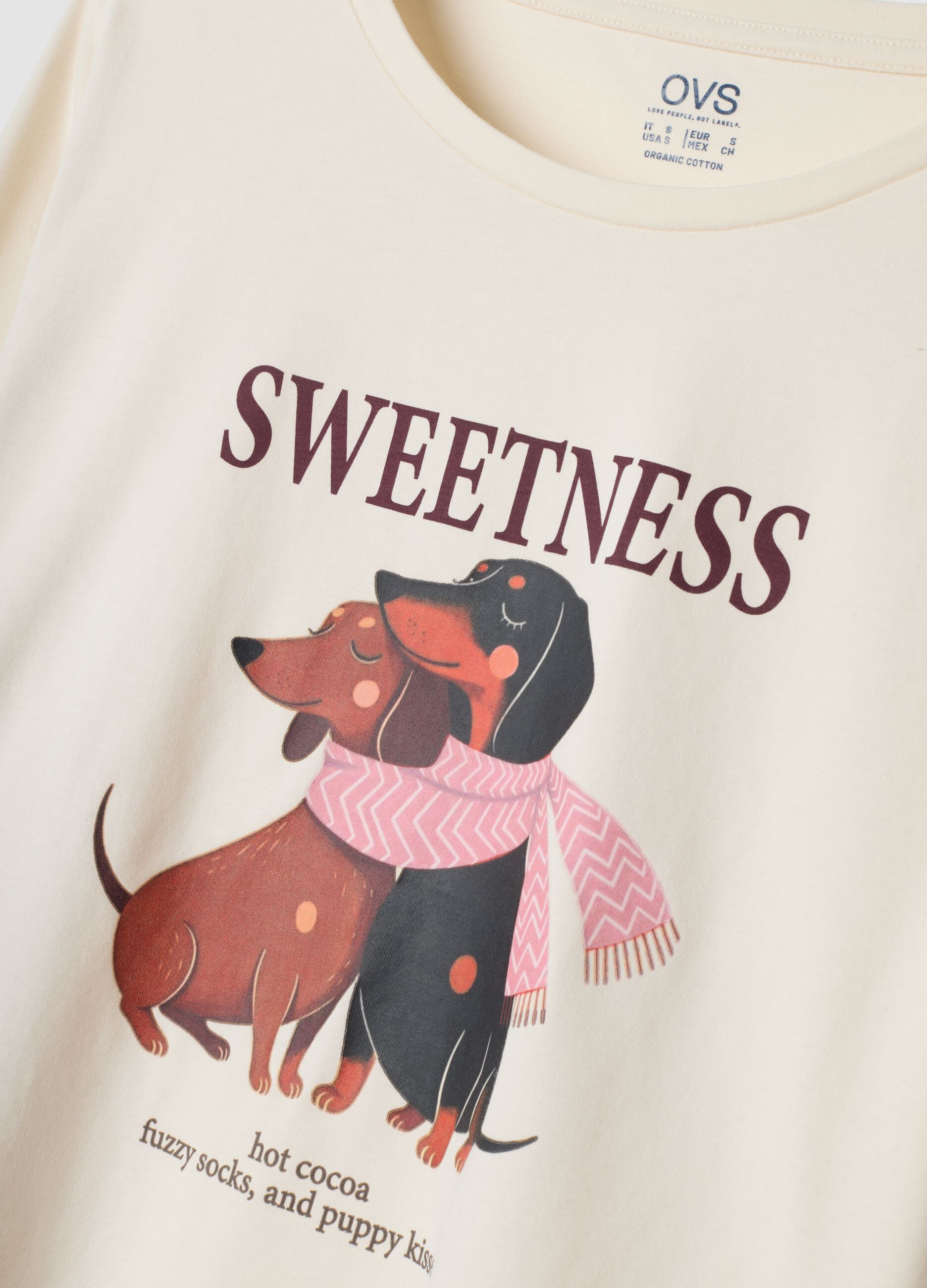 Pink pure organic cotton crew-neck pyjamas