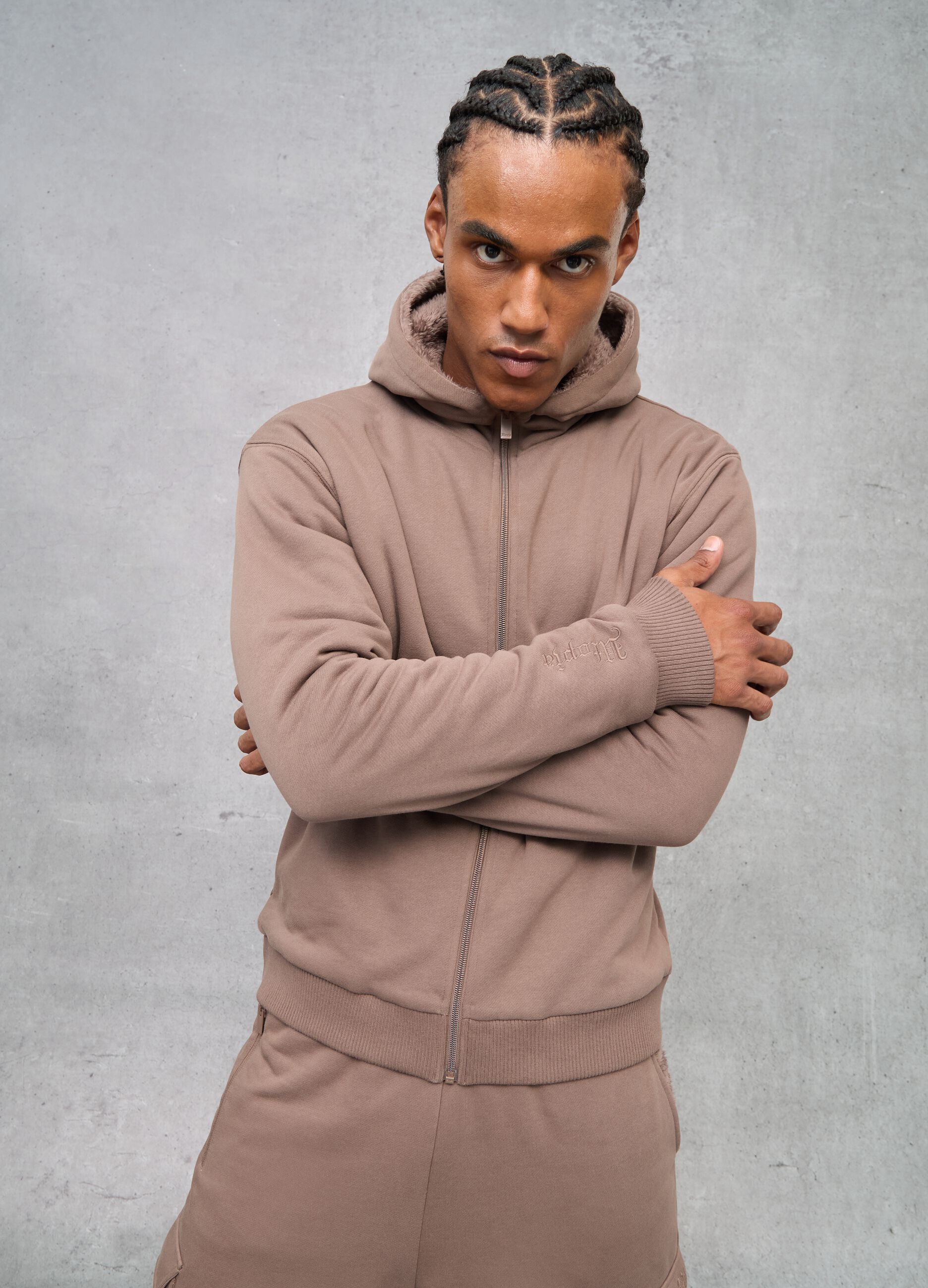 Mocha Hoodie Teddy Revers&iacute;vel com Fecho Integral