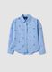 Light blue oversized pure cotton shirt with floral sequins_0