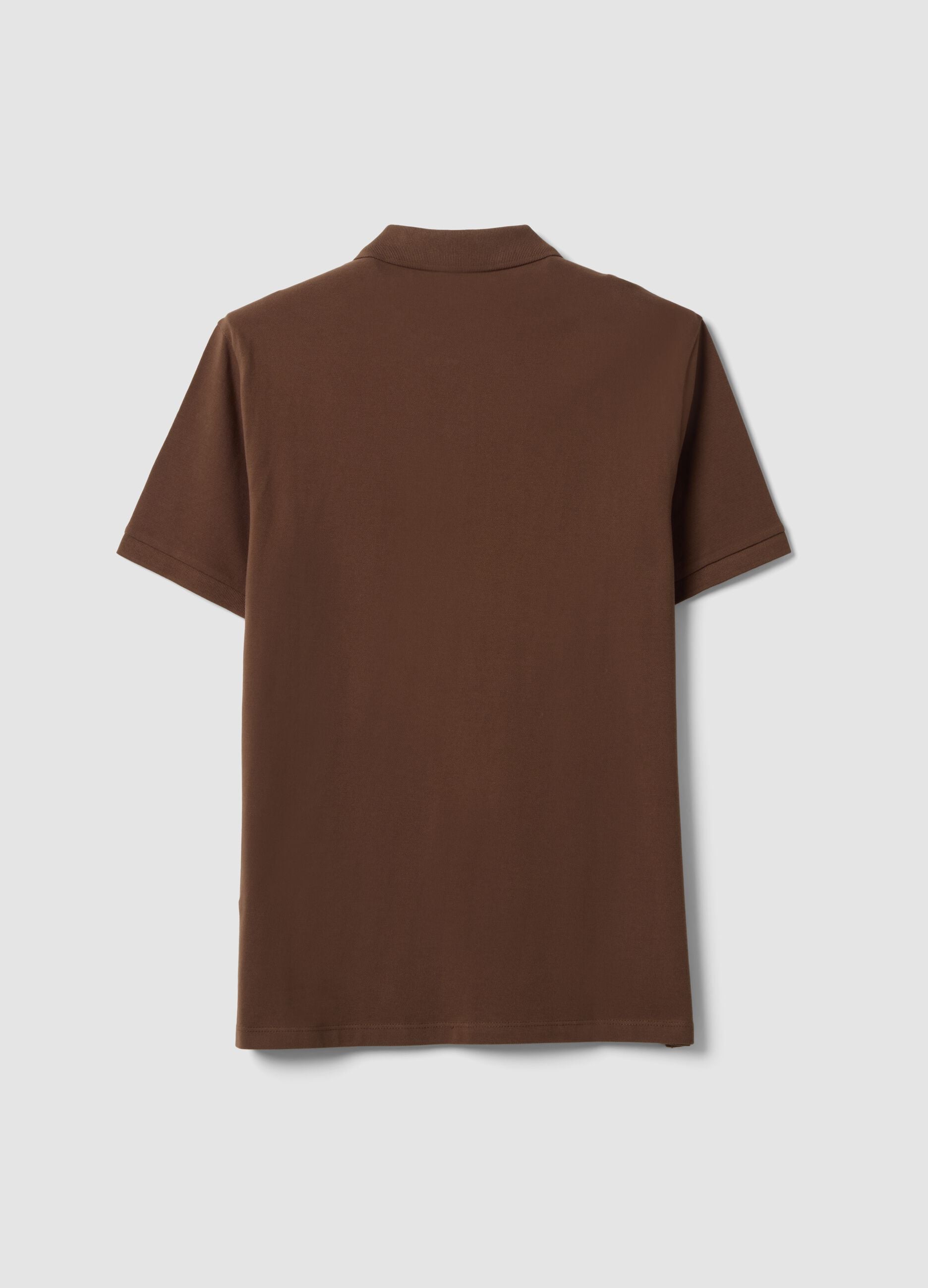 Brown pure cotton piqu&eacute; polo with classic collar, regular fit