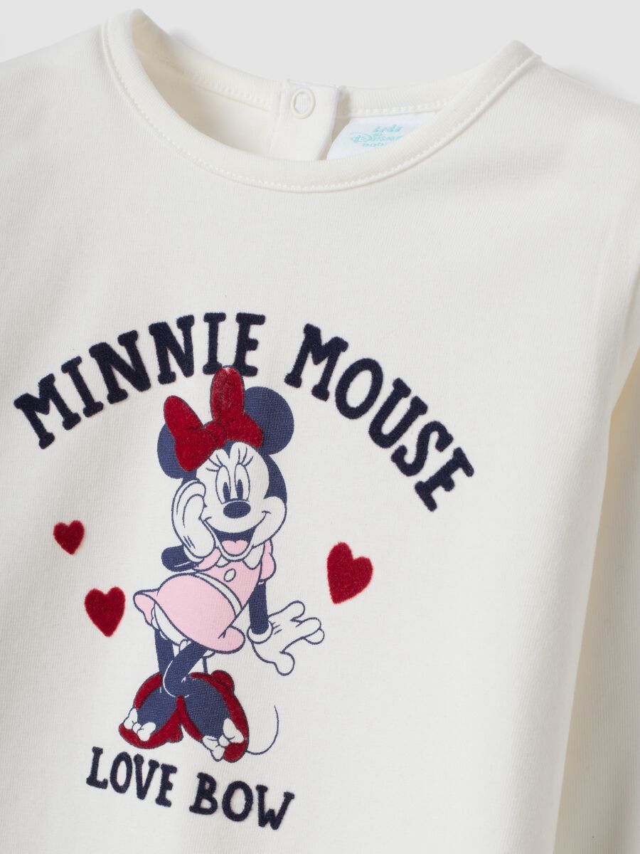Maglia bianca in cotone organico elasticizzato con stampa Minnie_2