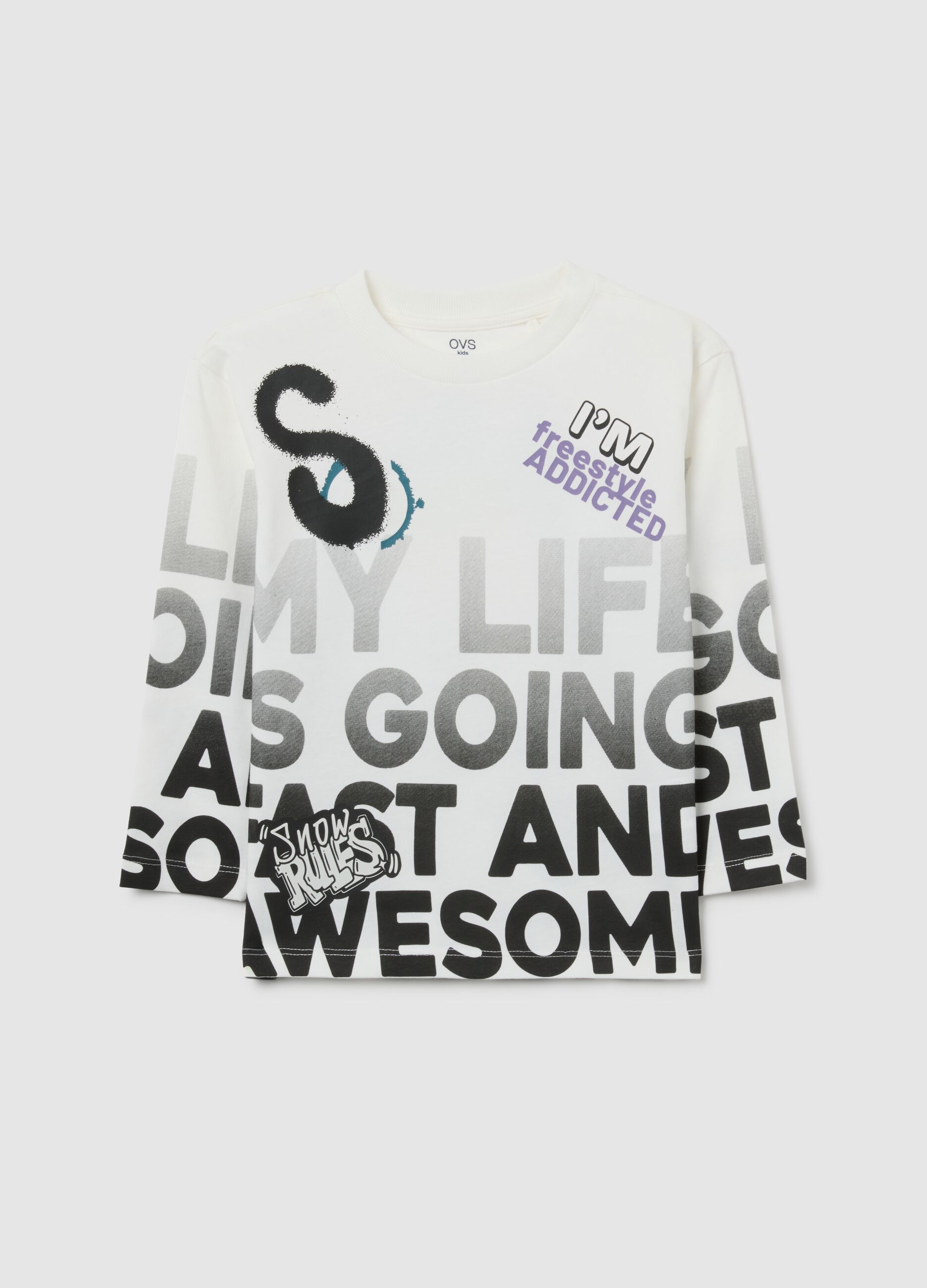 Multicolour pure cotton children's jumper with round neck and print