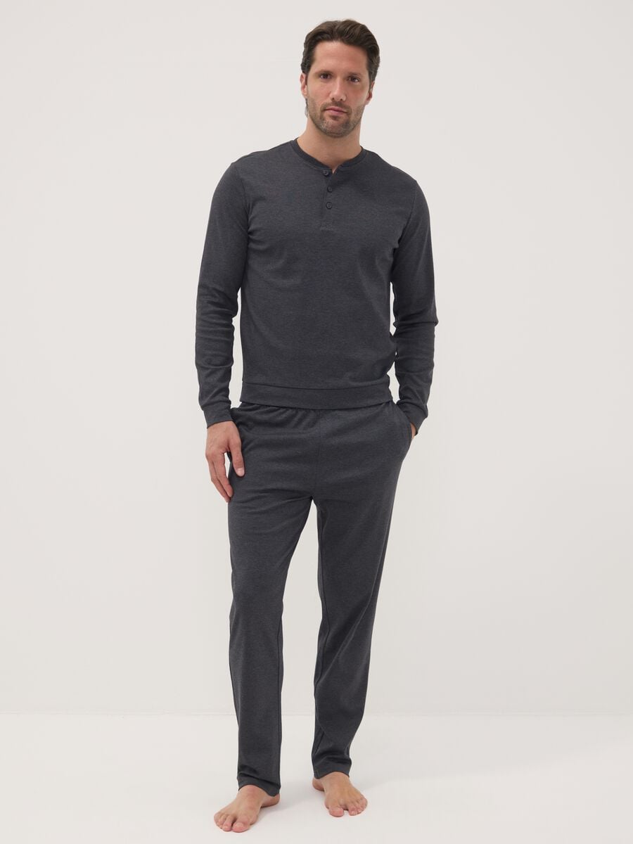 Grey organic cotton pyjamas with Henley neckline_0