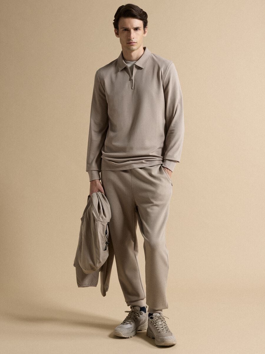 Grey stretch cotton-blend piqu&eacute; polo shirt, Easy Dry, regular fit_1