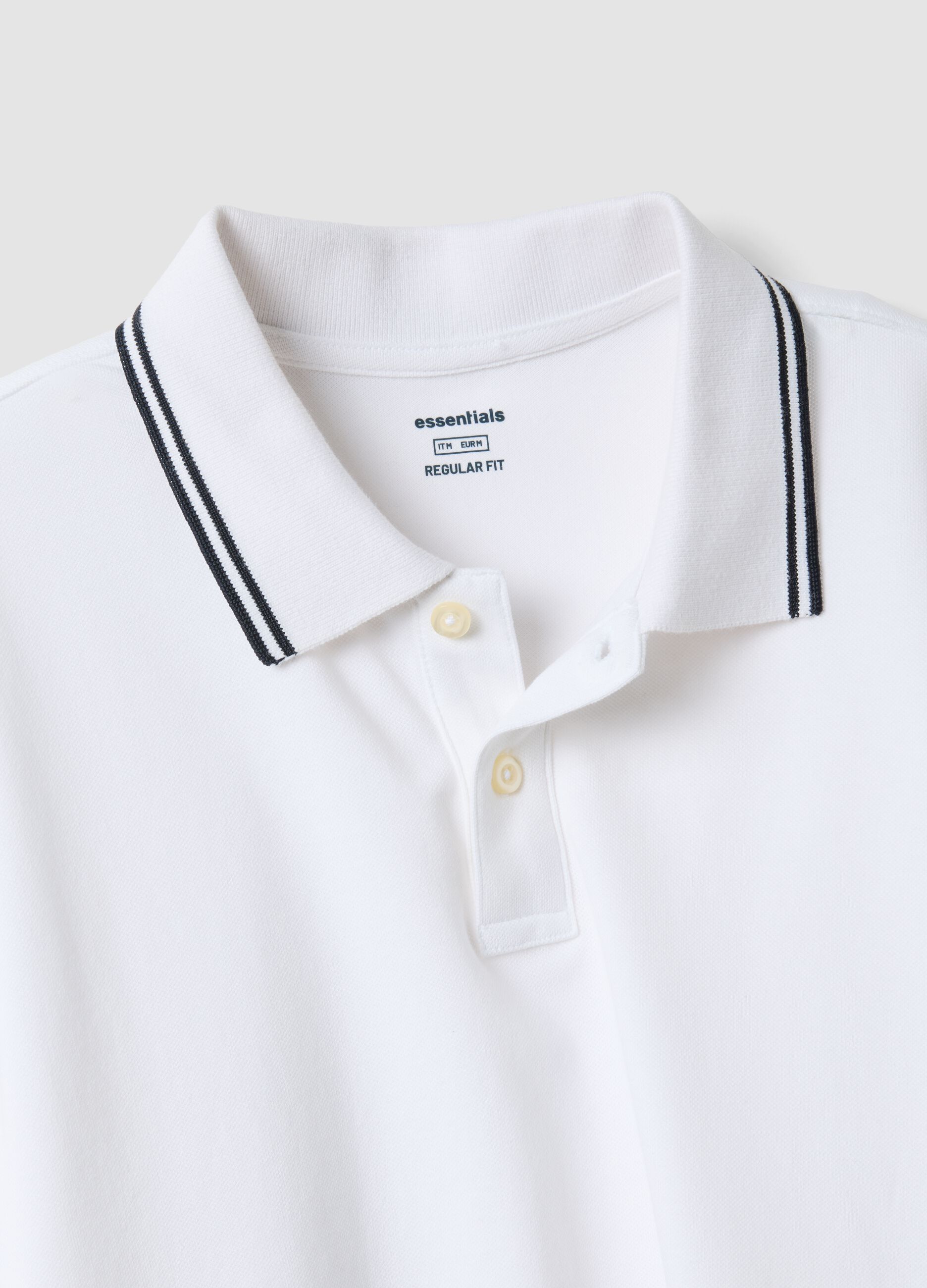 White stretch cotton polo shirt, regular fit