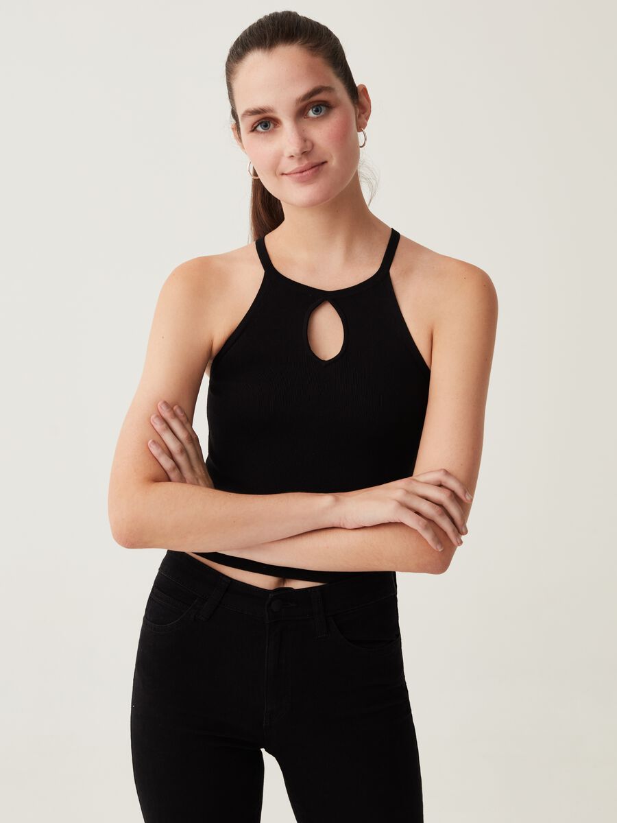 Halter neck tank top with cut-out detail_0