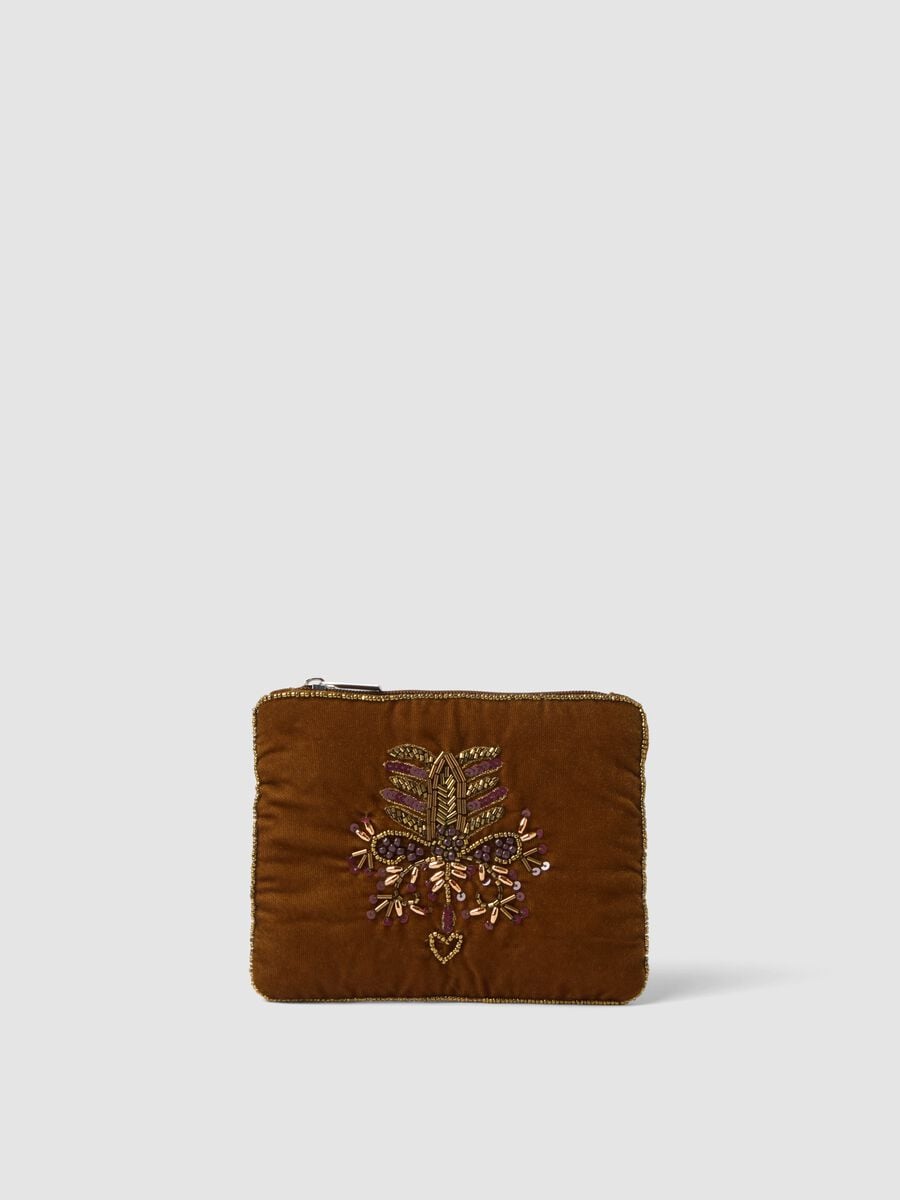 Green pouch with beaded embroidery and zip_0
