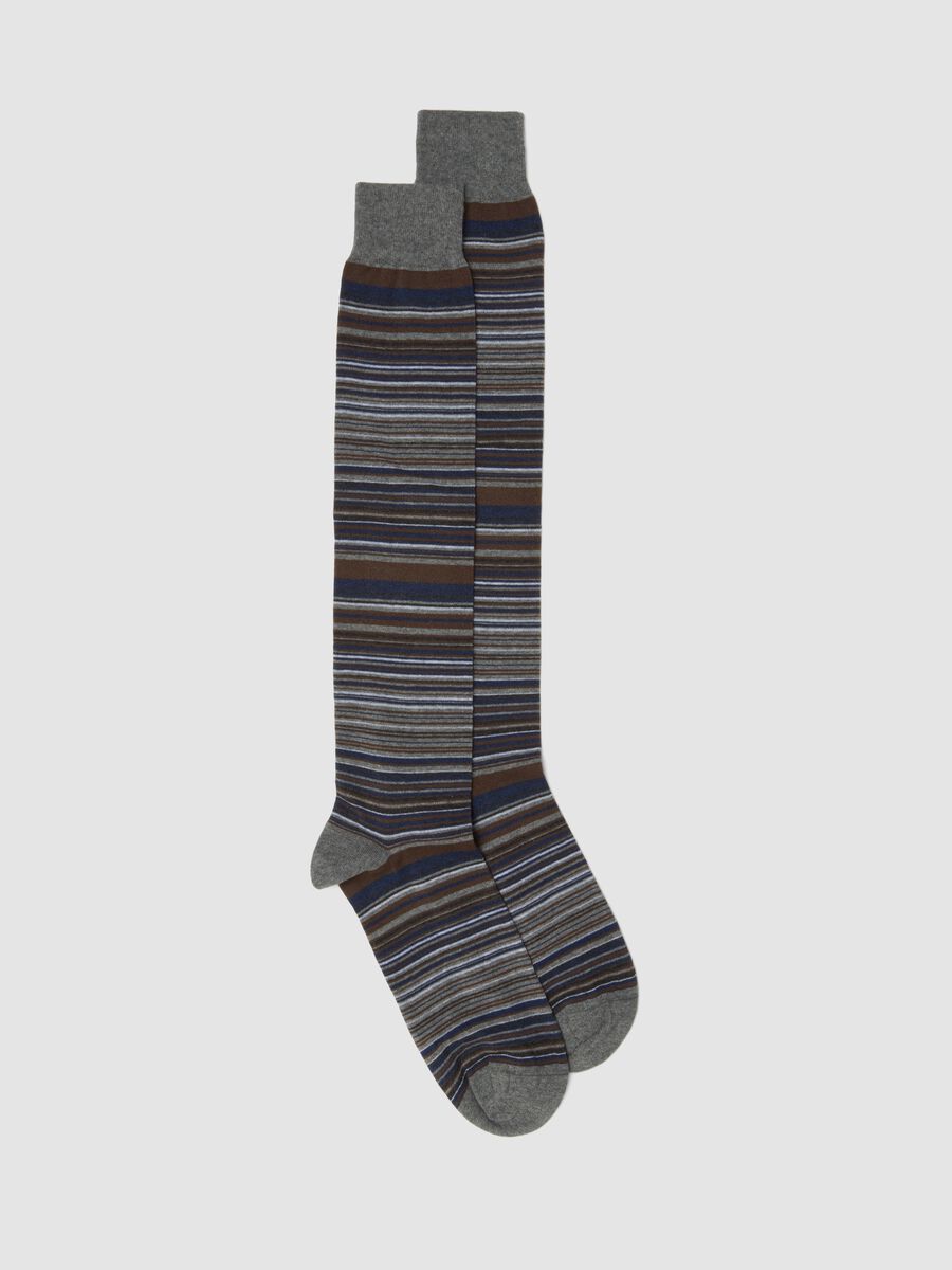 Grey striped long socks in stretch cotton_0