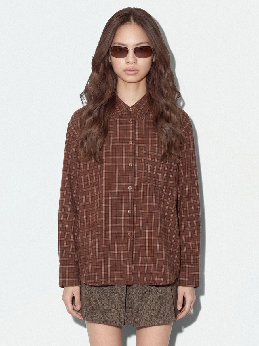 Brown checked pure cotton flannel shirt_1