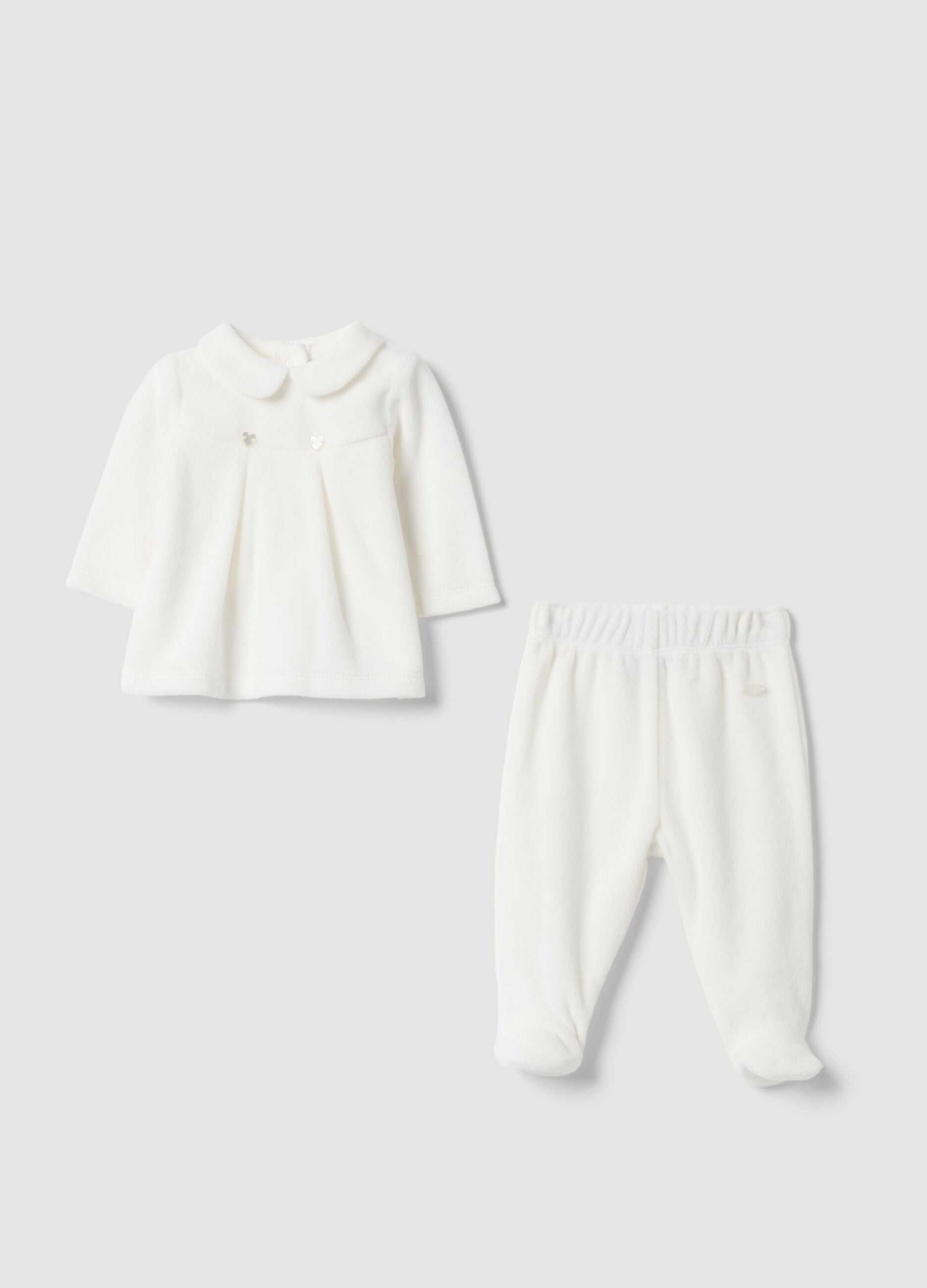 White organic cotton blend set with collar