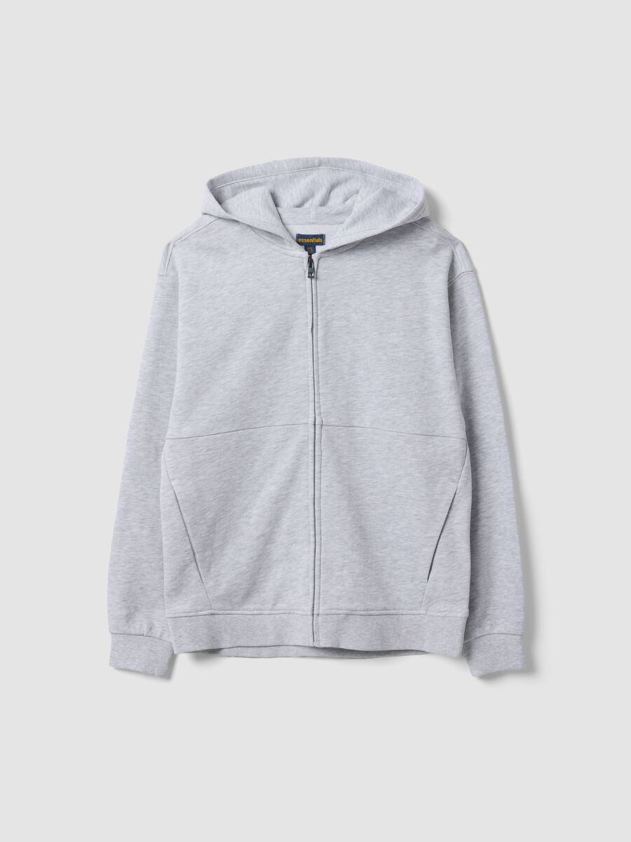 Grey hooded zip-up sweatshirt in pure organic cotton for boys, relaxed fit_0