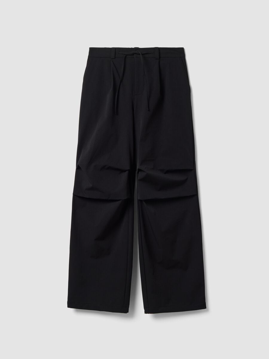 Black stretch-fabric parachute-fit trousers_0