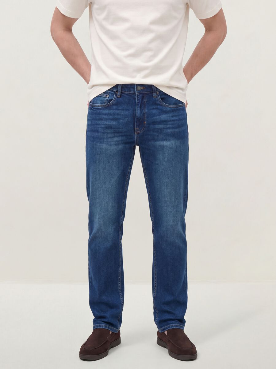 Blue comfort-fit stretch cotton jeans_1