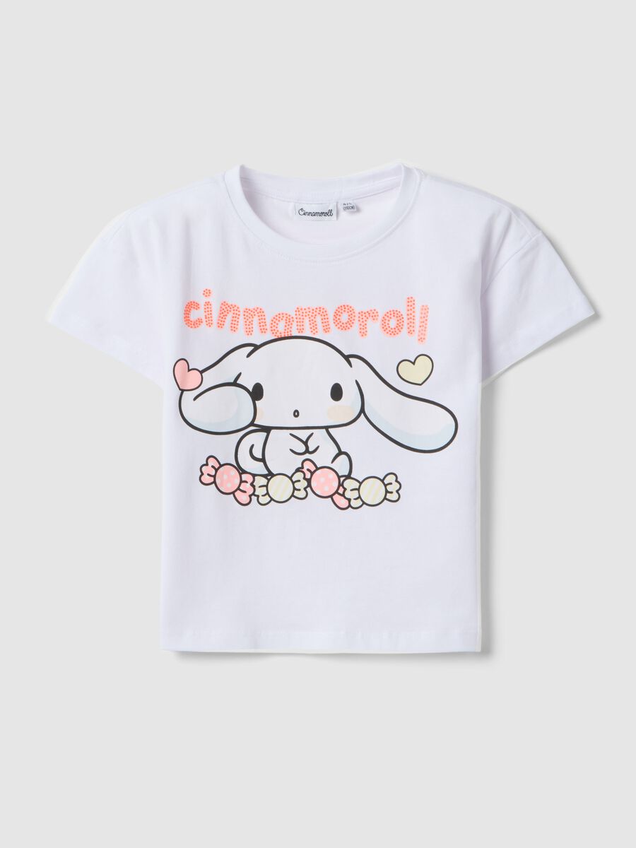 T-shirt in cotone elasticizzato bianco da bambina con stampa_0