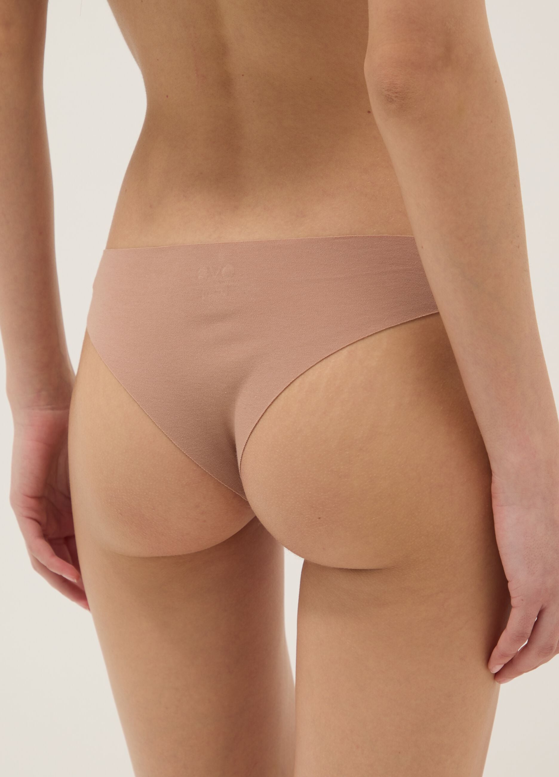 Beige regular fit stretch cotton Brazilian briefs