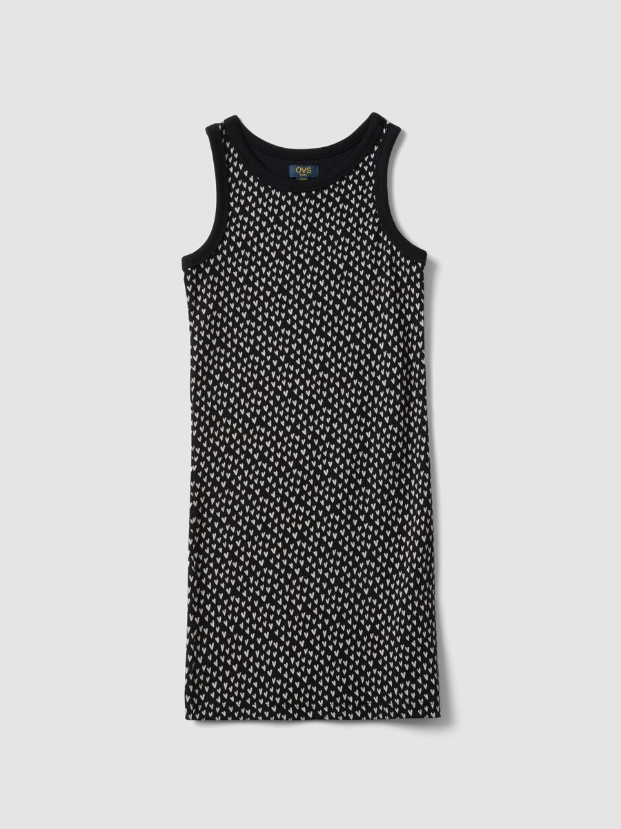 Girls&rsquo; black fitted stretch cotton dress with hearts_0