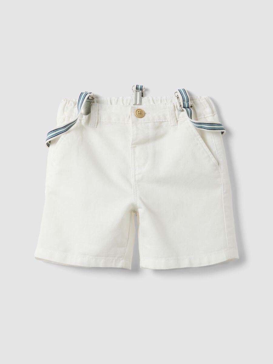White cotton-linen blend boys&rsquo; shorts, regular fit, with braces_0
