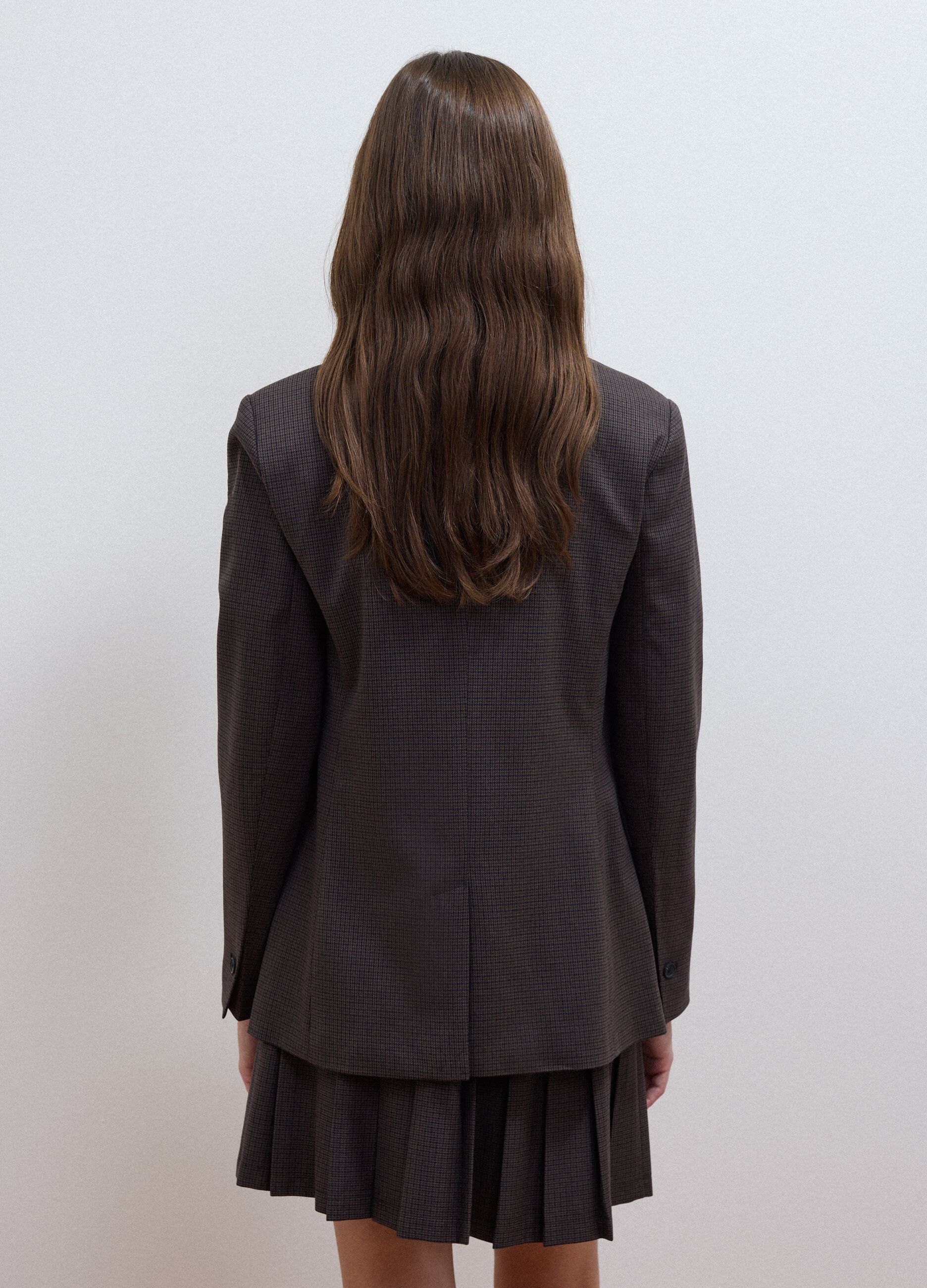 Blazer marrone in viscosa elasticizzata regular fit a microquadri