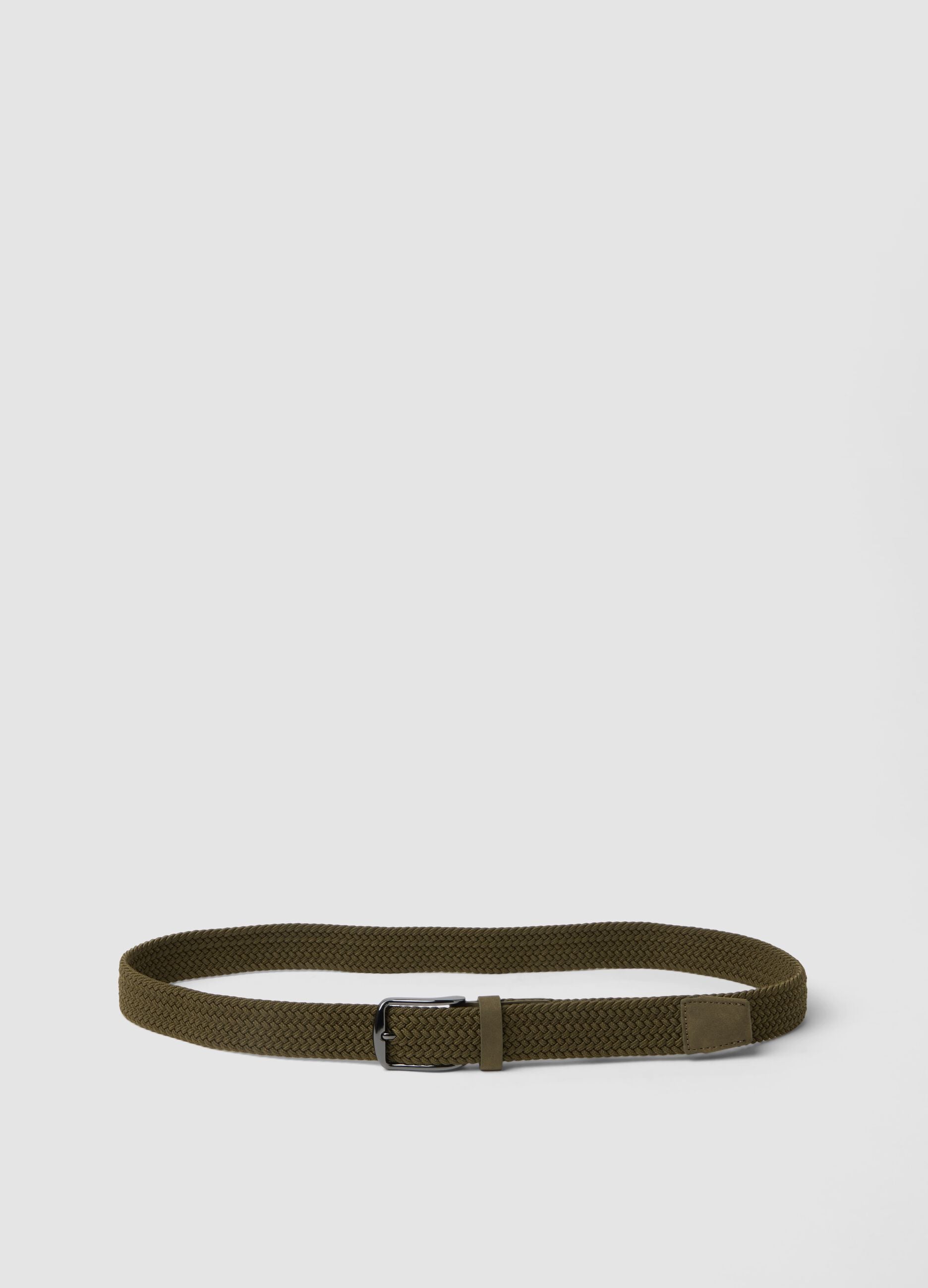 Green woven belt with metal buckle