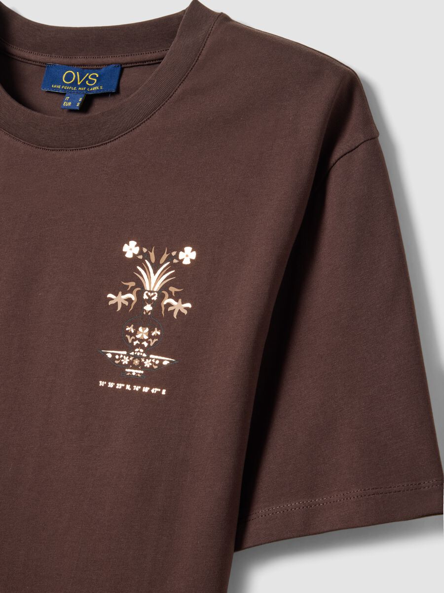 Brown pure cotton short-sleeve regular-fit T-shirt with print_5