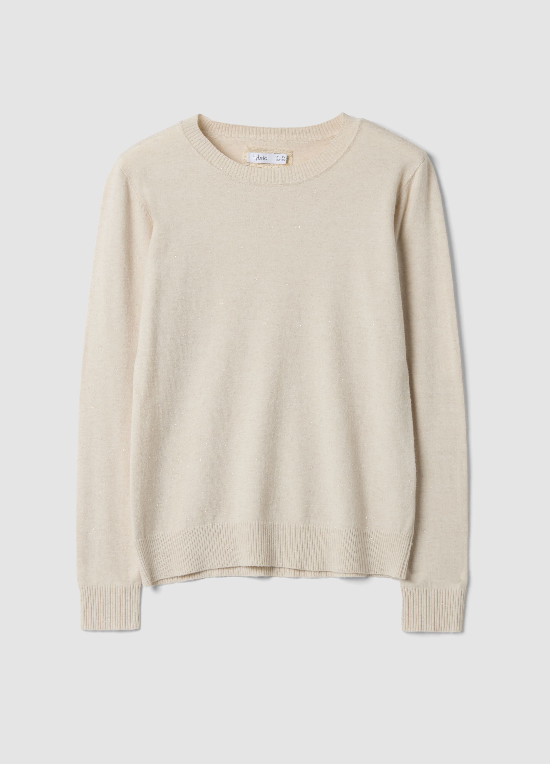 Beige viscose-blend jumper with m&eacute;lange yarns