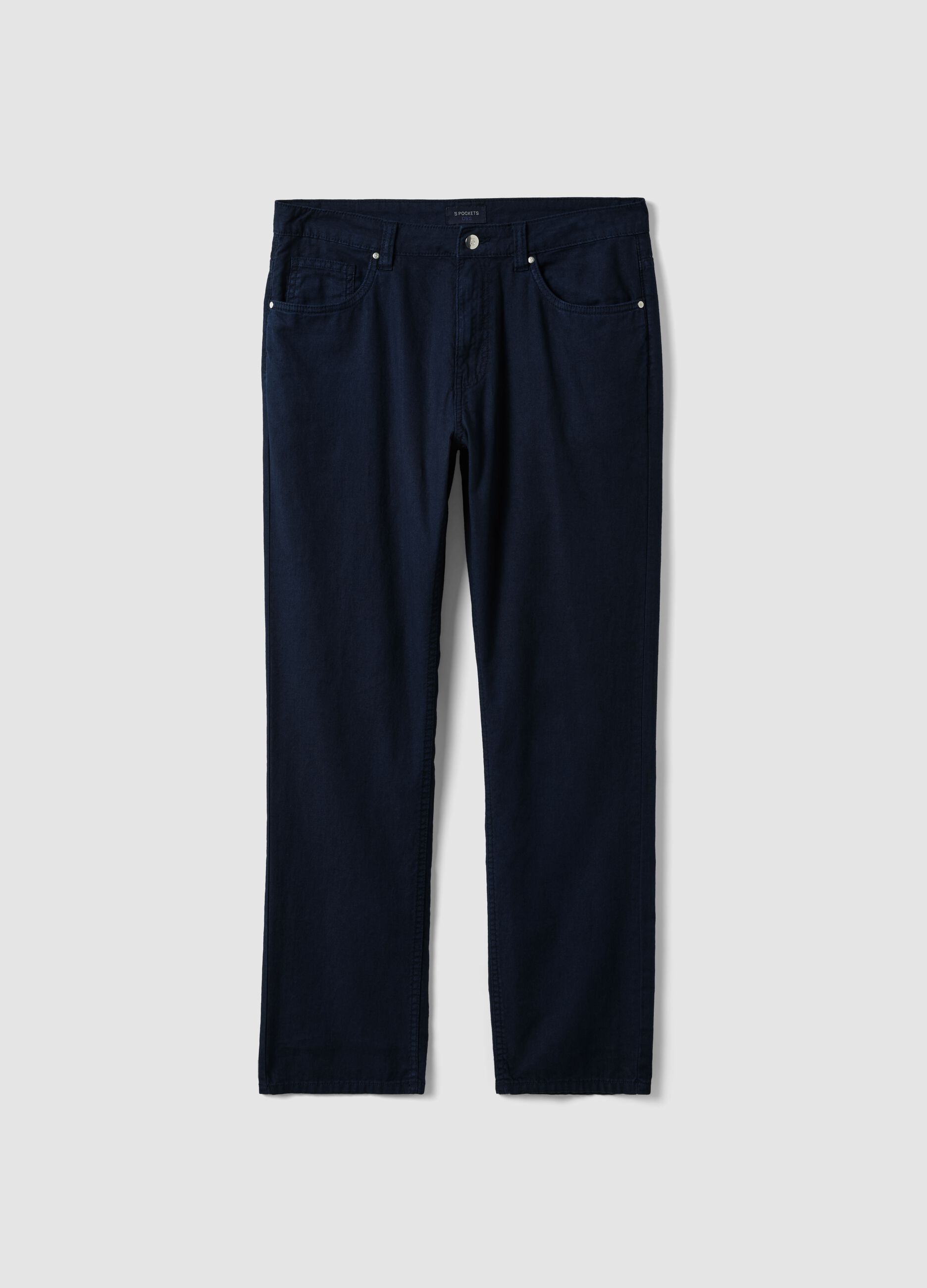 Casual blue linen-cotton blend trousers, regular fit