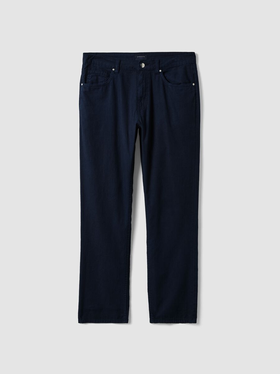 Casual blue linen-cotton blend trousers, regular fit_4