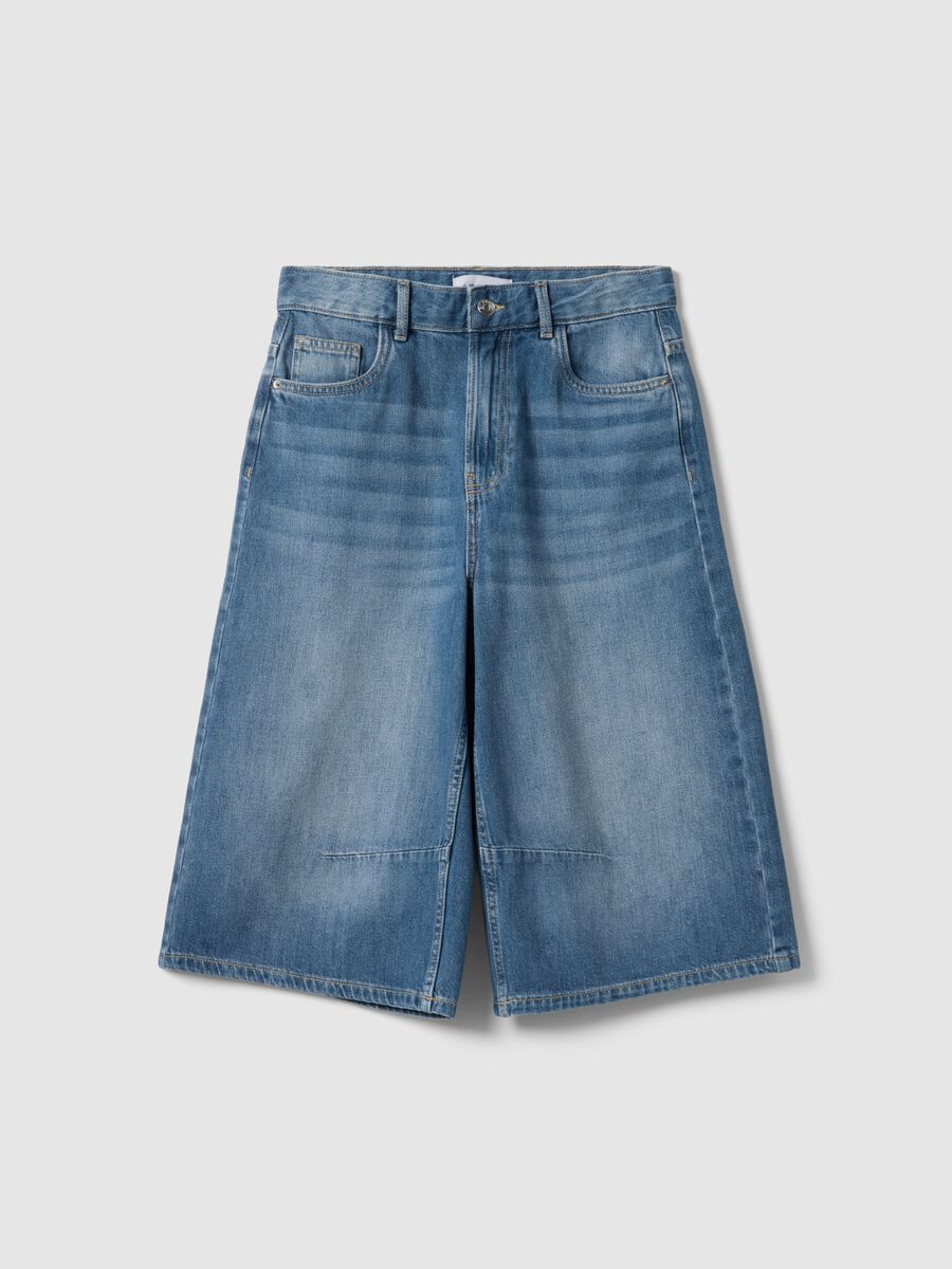 Blue denim pure cotton baggy shorts_4