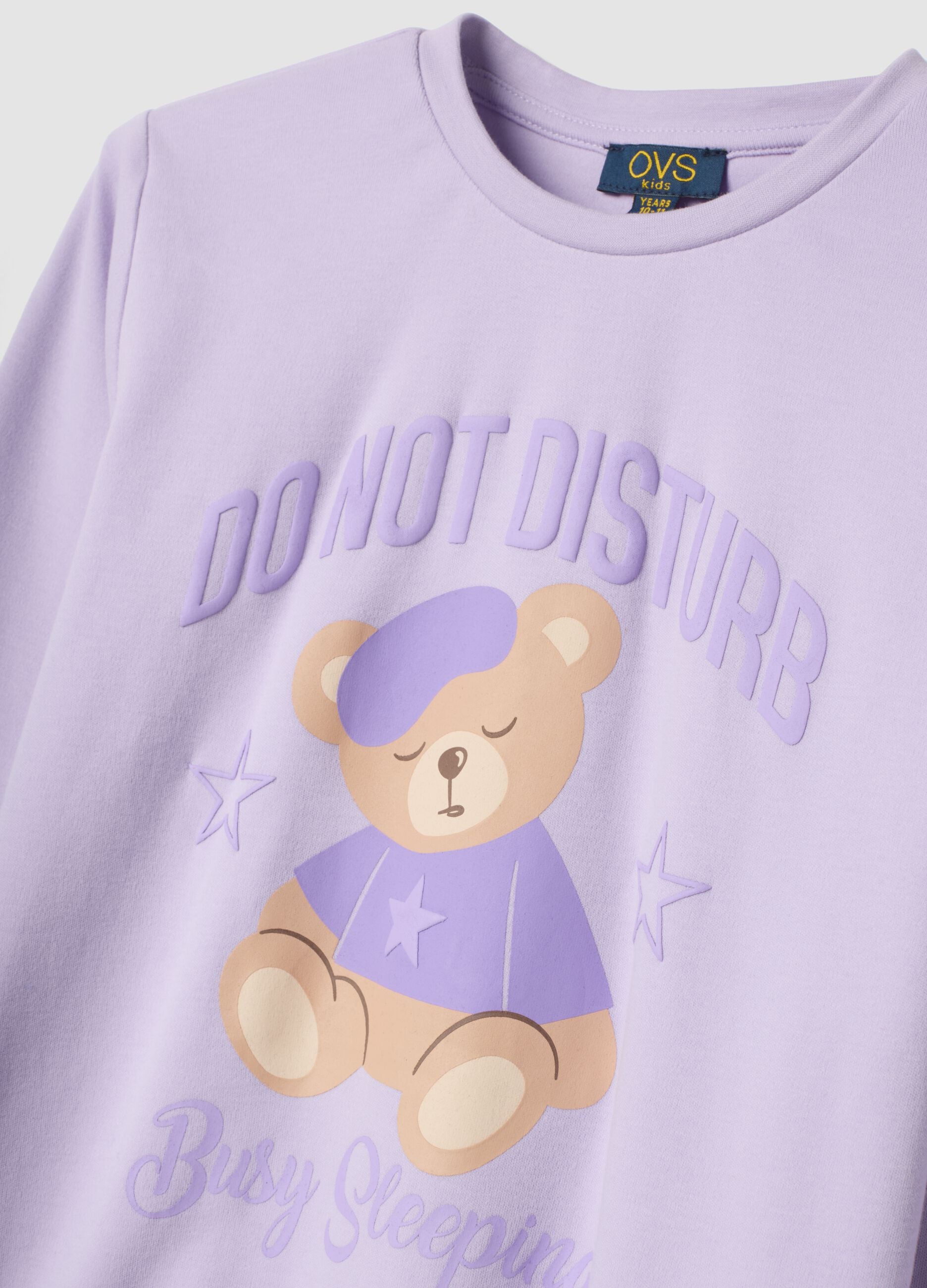 Pigiama viola in puro cotone organico con stampa teddy regular fit