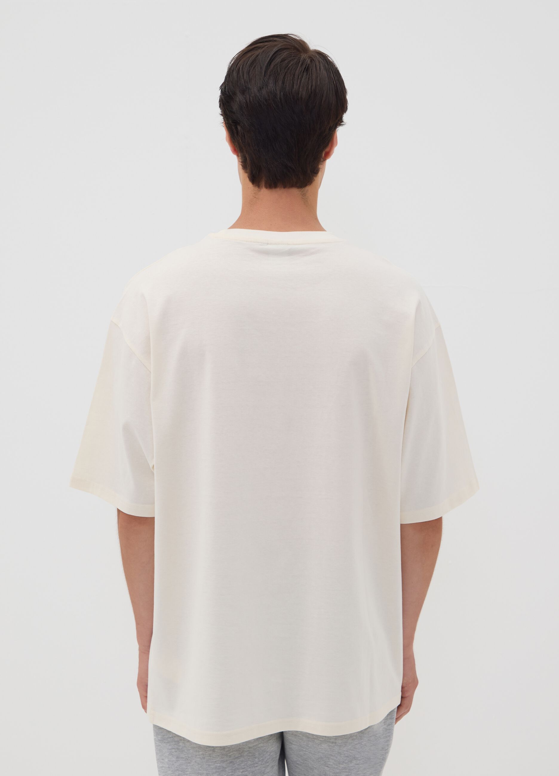 White oversized pure cotton T-shirt with front logo