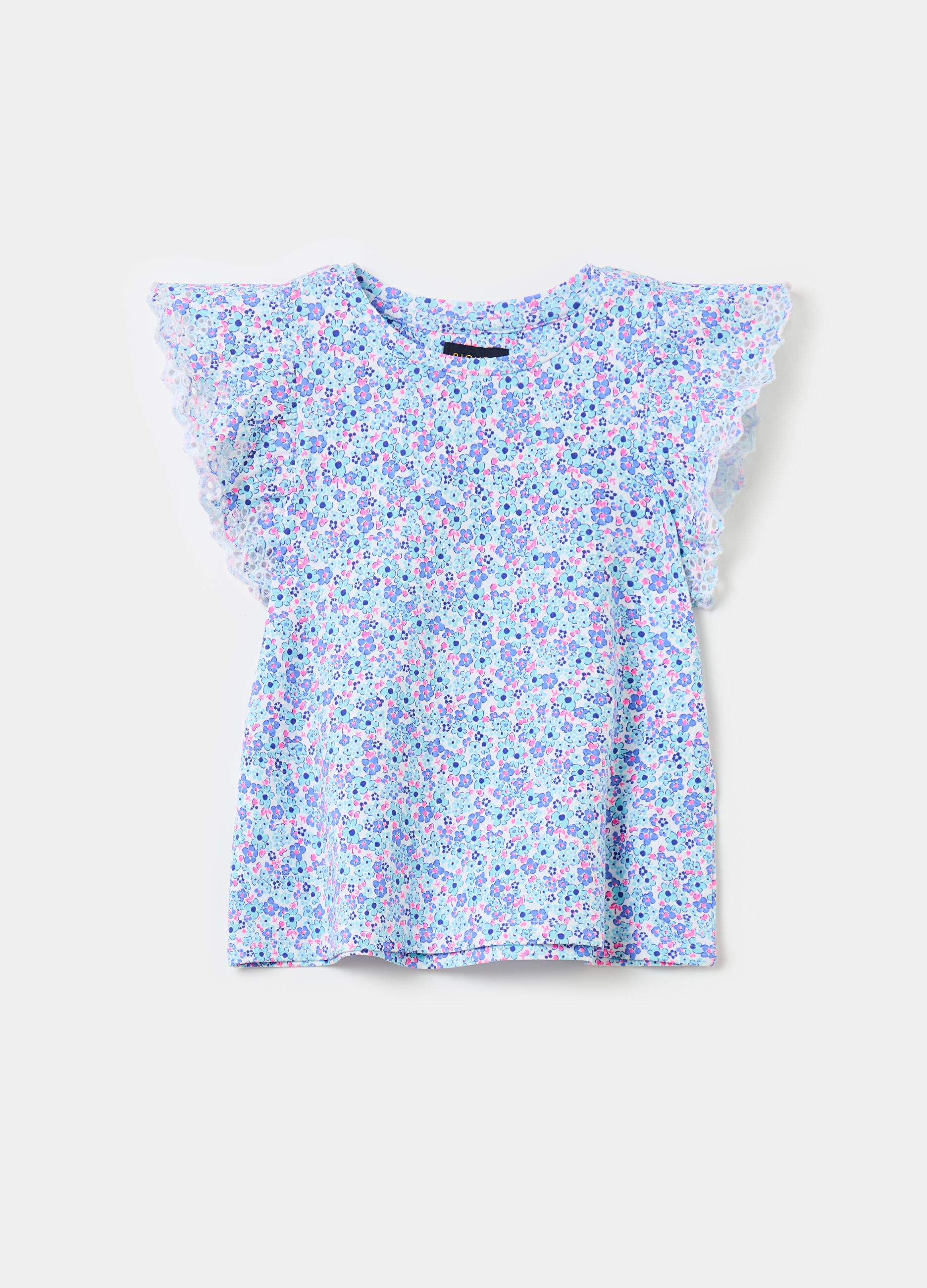T-shirt with print and broderie anglaise embroidery