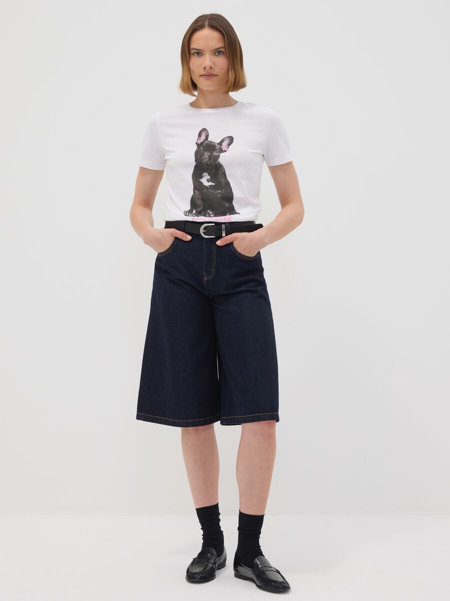 White pure cotton crew-neck T-shirt with puppy print, regular fit_2