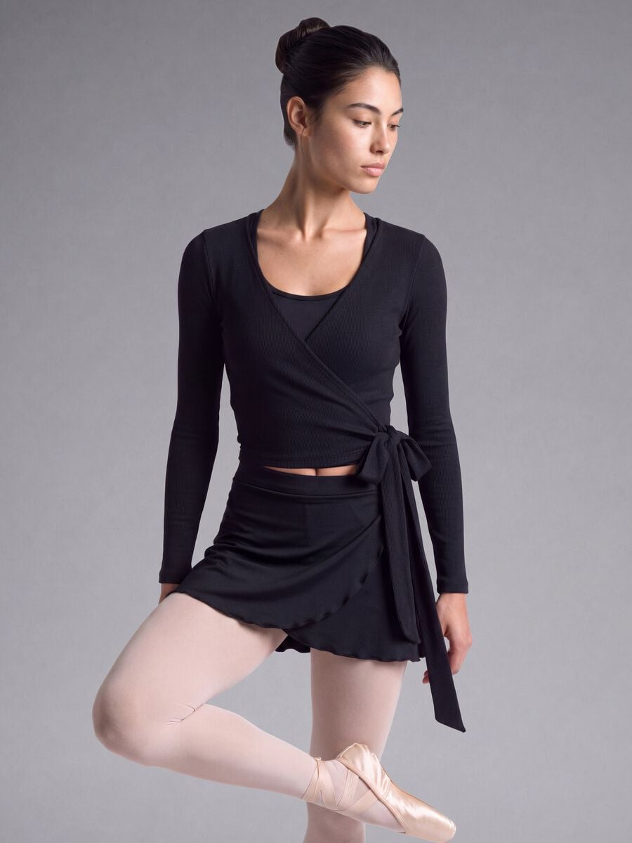 Black ribbed stretch-cotton wrap top ALTAVIA STUDIO_0