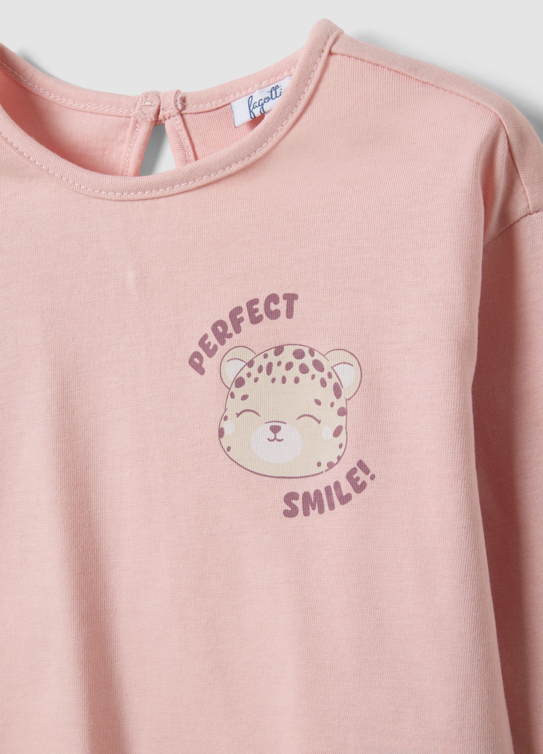 Rosa T-Shirt aus Bio-Baumwolle mit Leopardenprint f&uuml;r Baby-M&auml;dchen