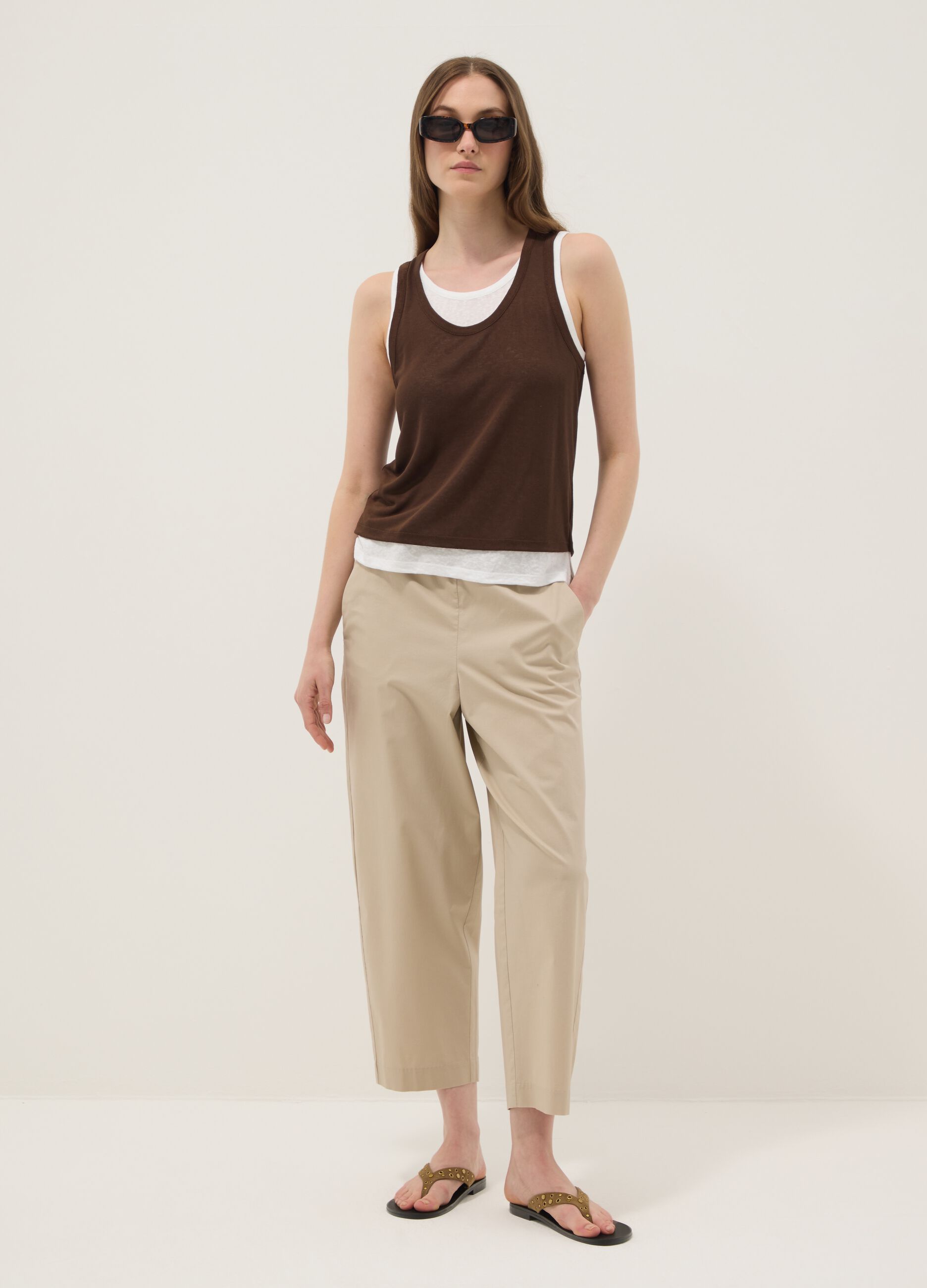 Brown viscose-blend tank top, regular fit