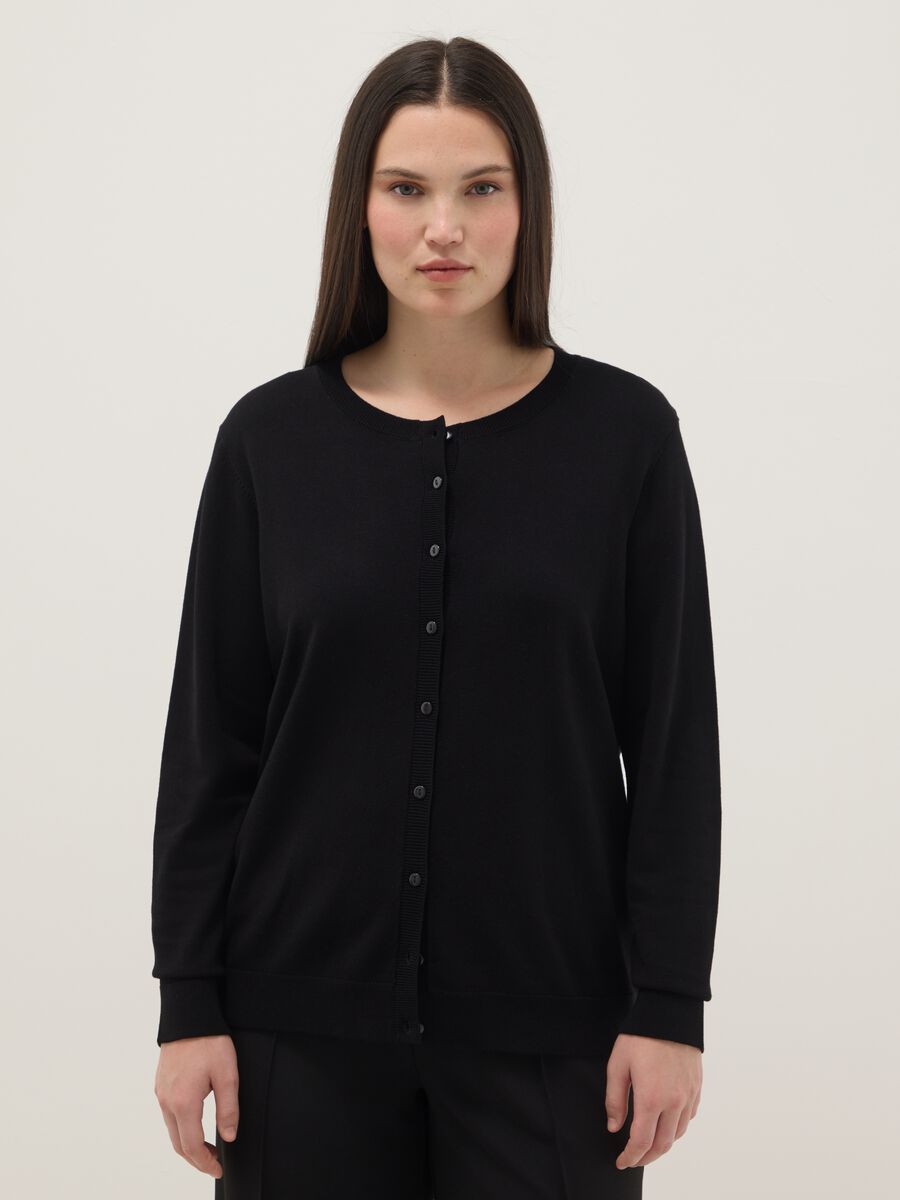 Black viscose blend regular fit cardigan with buttons_0
