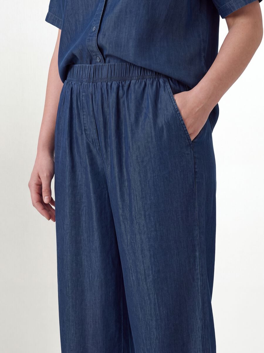 Blue pure lyocell trousers with elasticated waist, regular fit_1