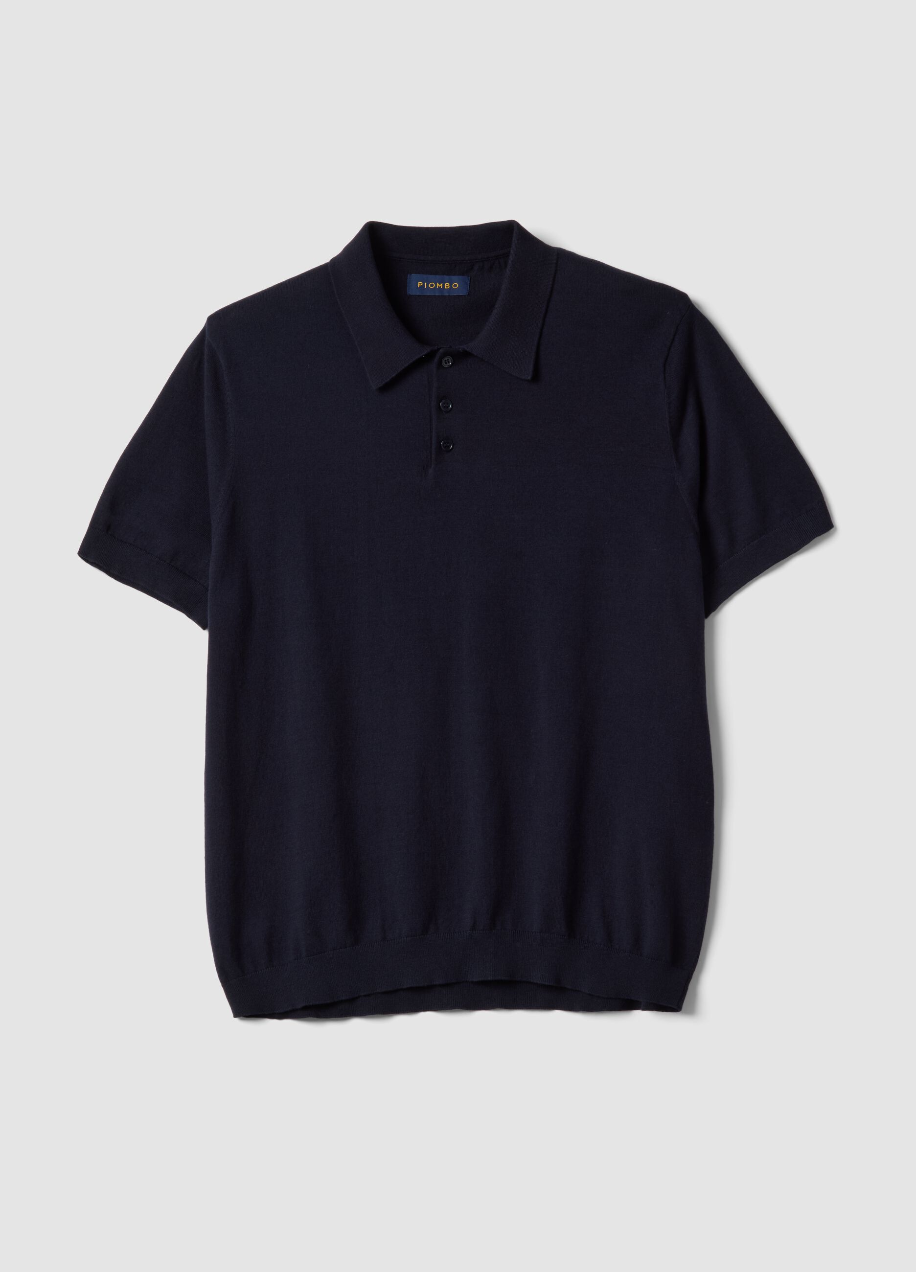 Regular fit blue polo in cotton, linen and silk blend