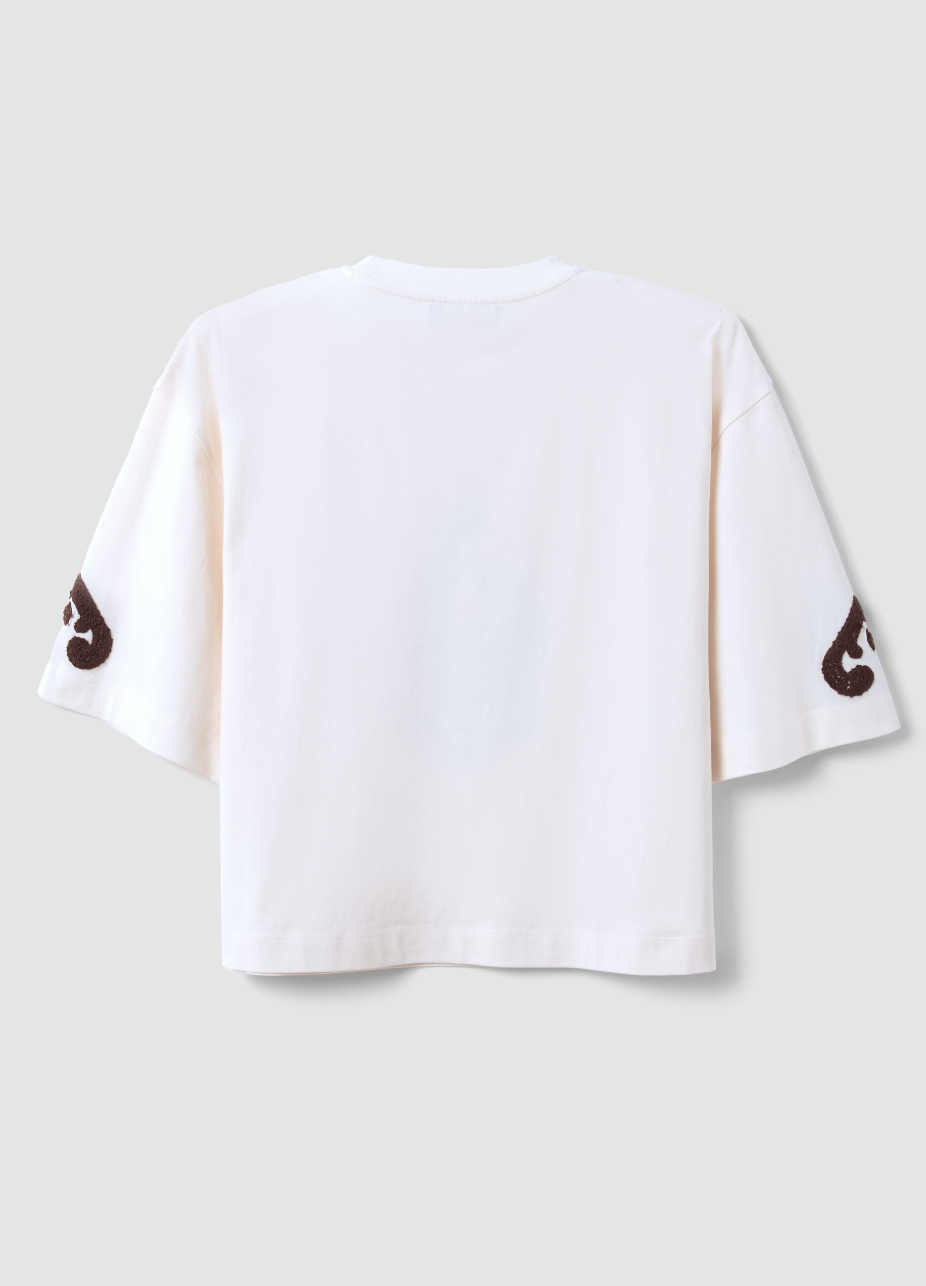 T-shirt bege em algod&atilde;o puro com bordados, corte regular