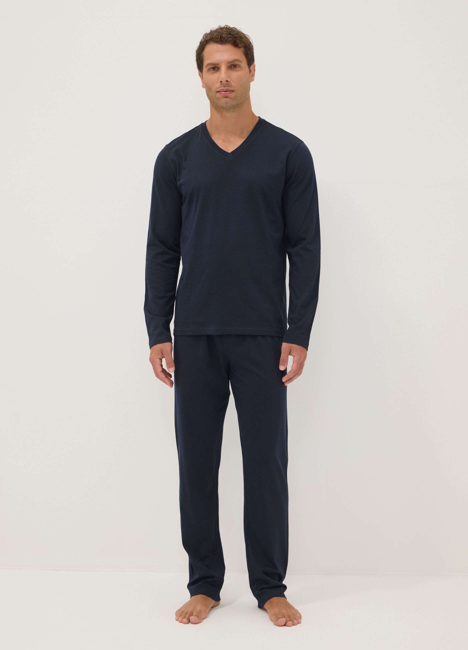Blue pure organic cotton V-neck pyjamas, regular fit