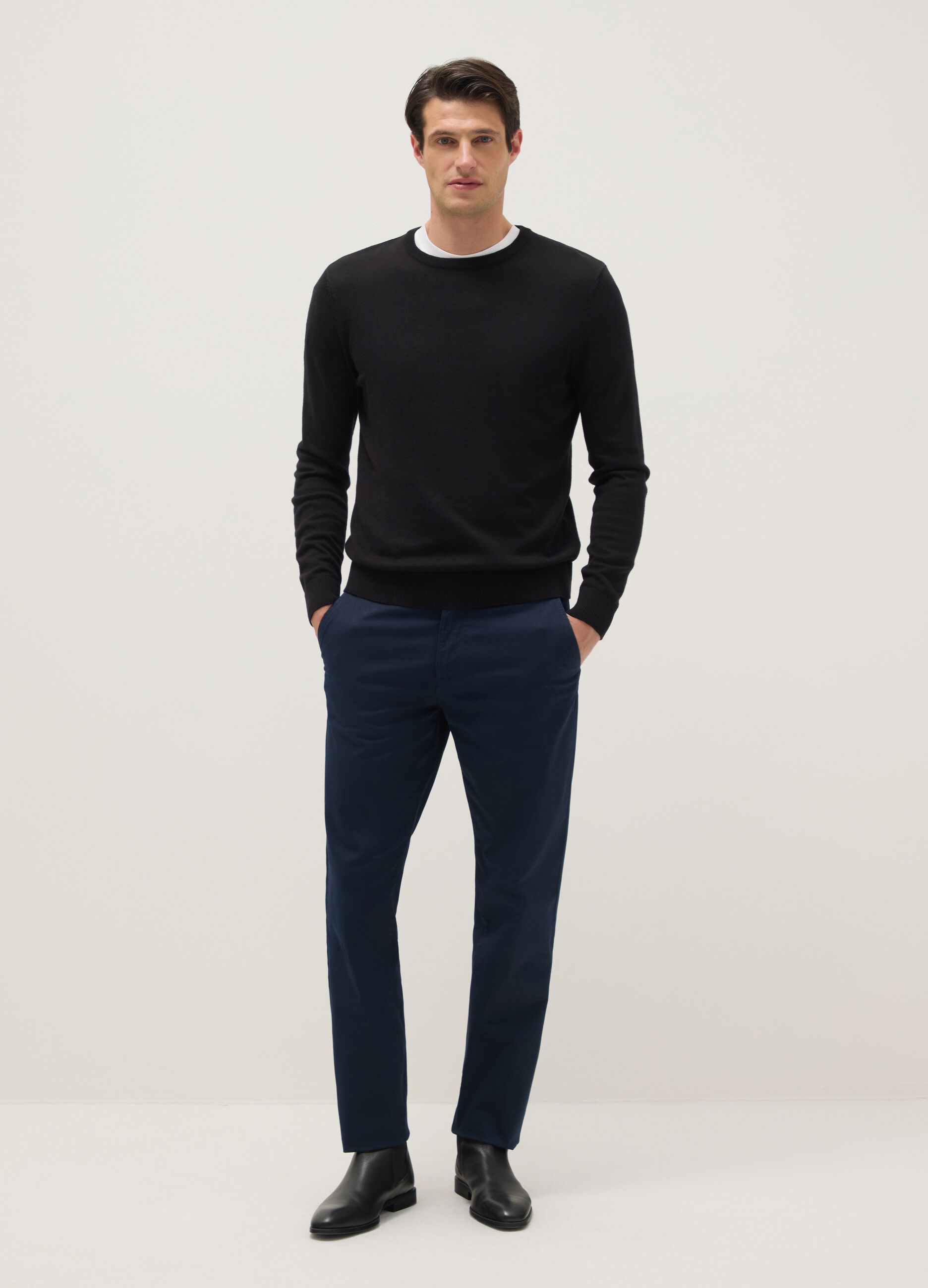Blue Regular Fit Stretch Cotton Chino Trousers