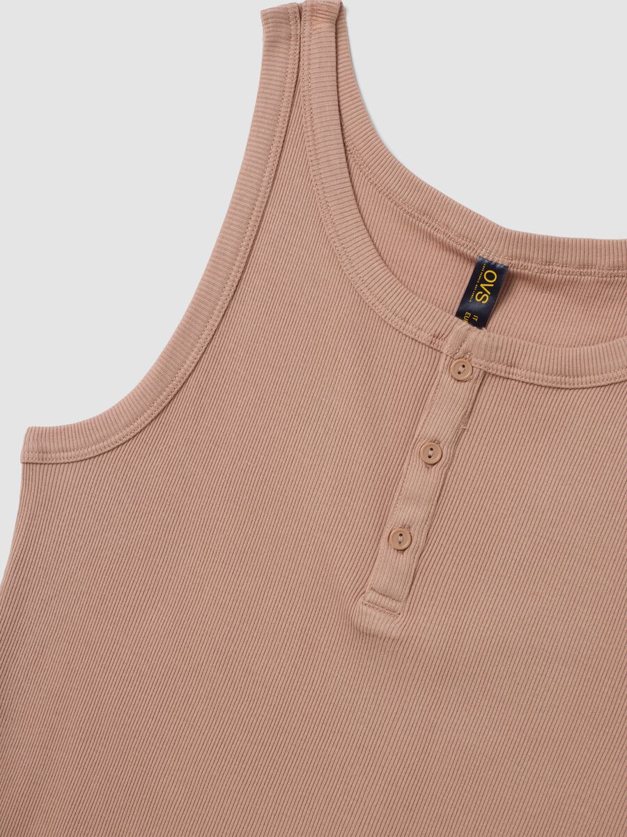 Beige ribbed cotton and viscose blend henley vest top_2