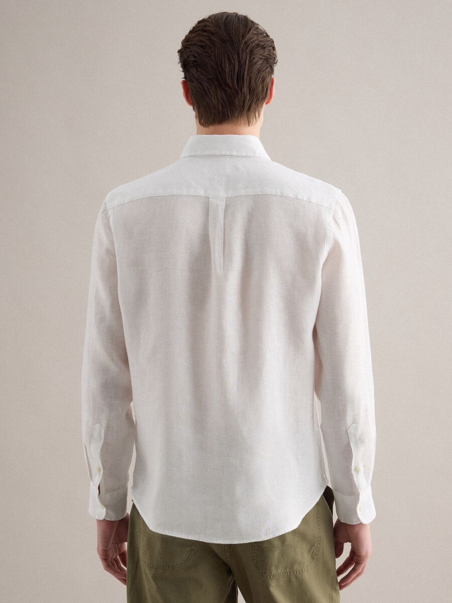 White long-sleeve pure linen shirt regular fit_2