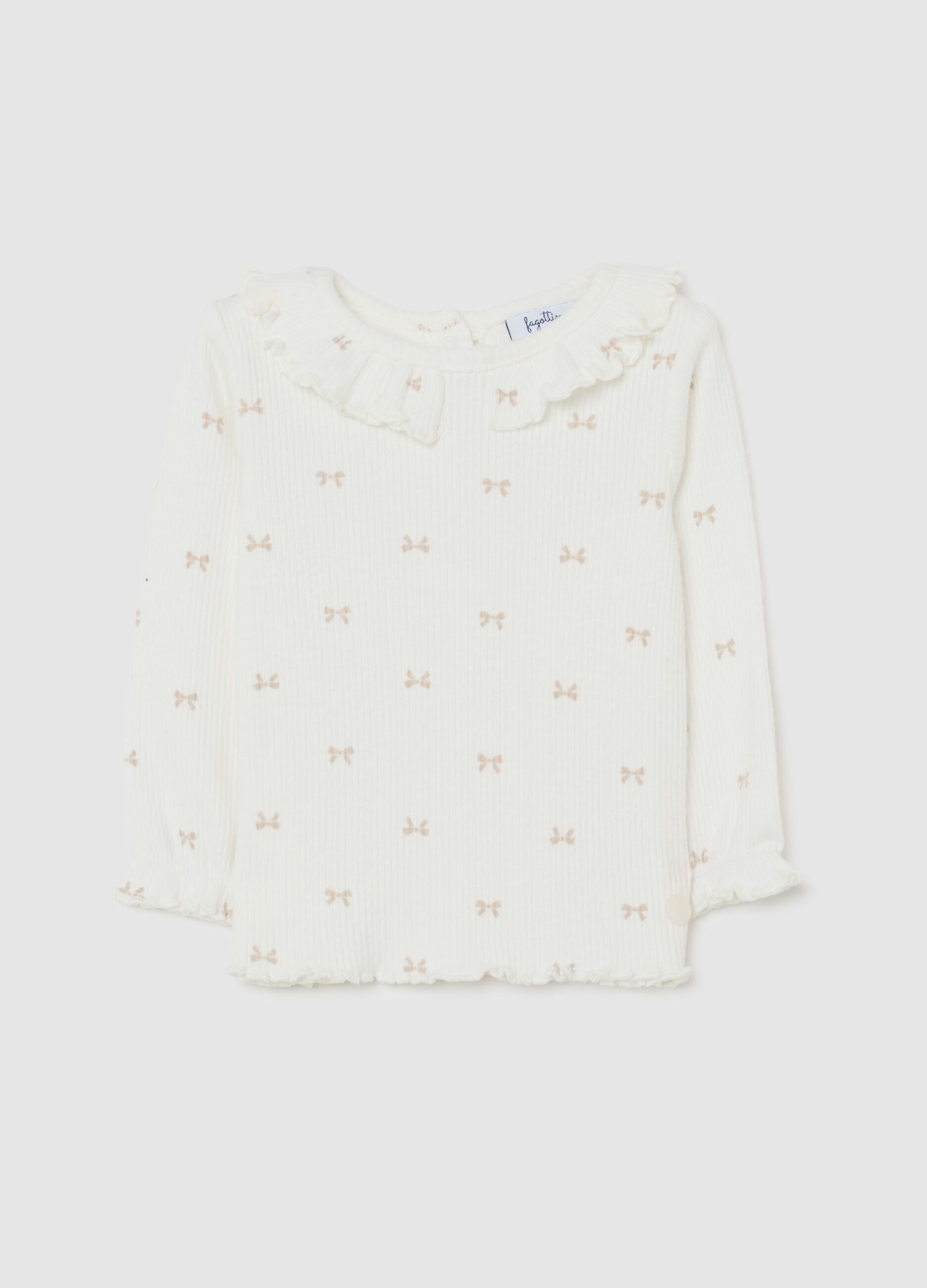 Baby girl's white cotton blend regular fit t-shirt with bows