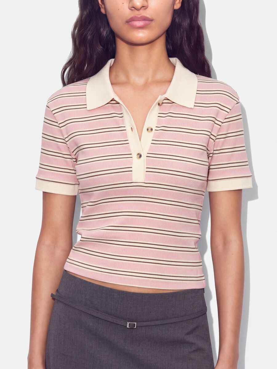 Pink striped stretch-cotton cropped polo shirt, regular fit_3