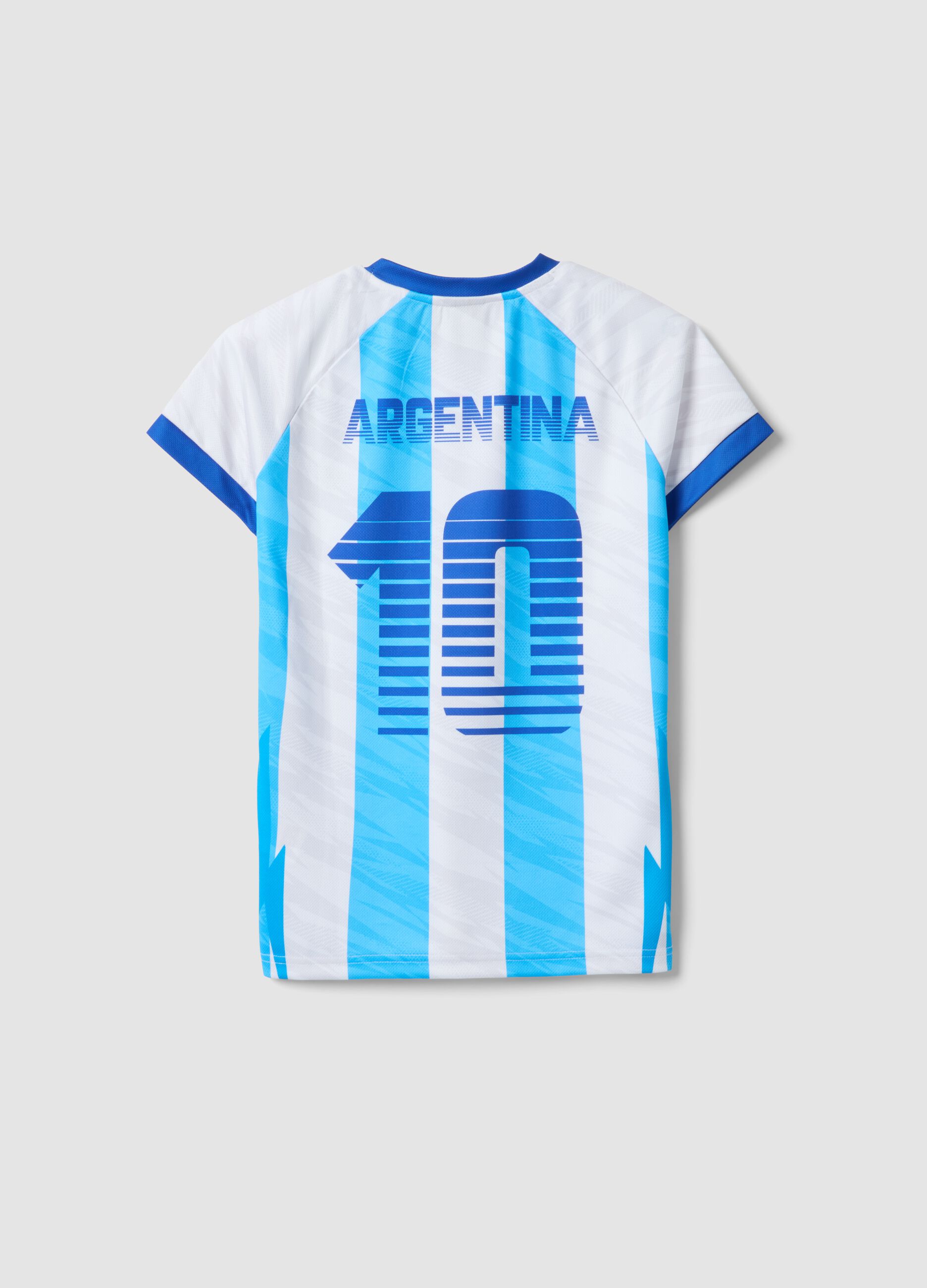Kids&rsquo; Argentina striped T-shirt in white and sky blue, oversized fit