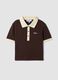 Brown cropped stretch cotton polo with print, regular fit_0