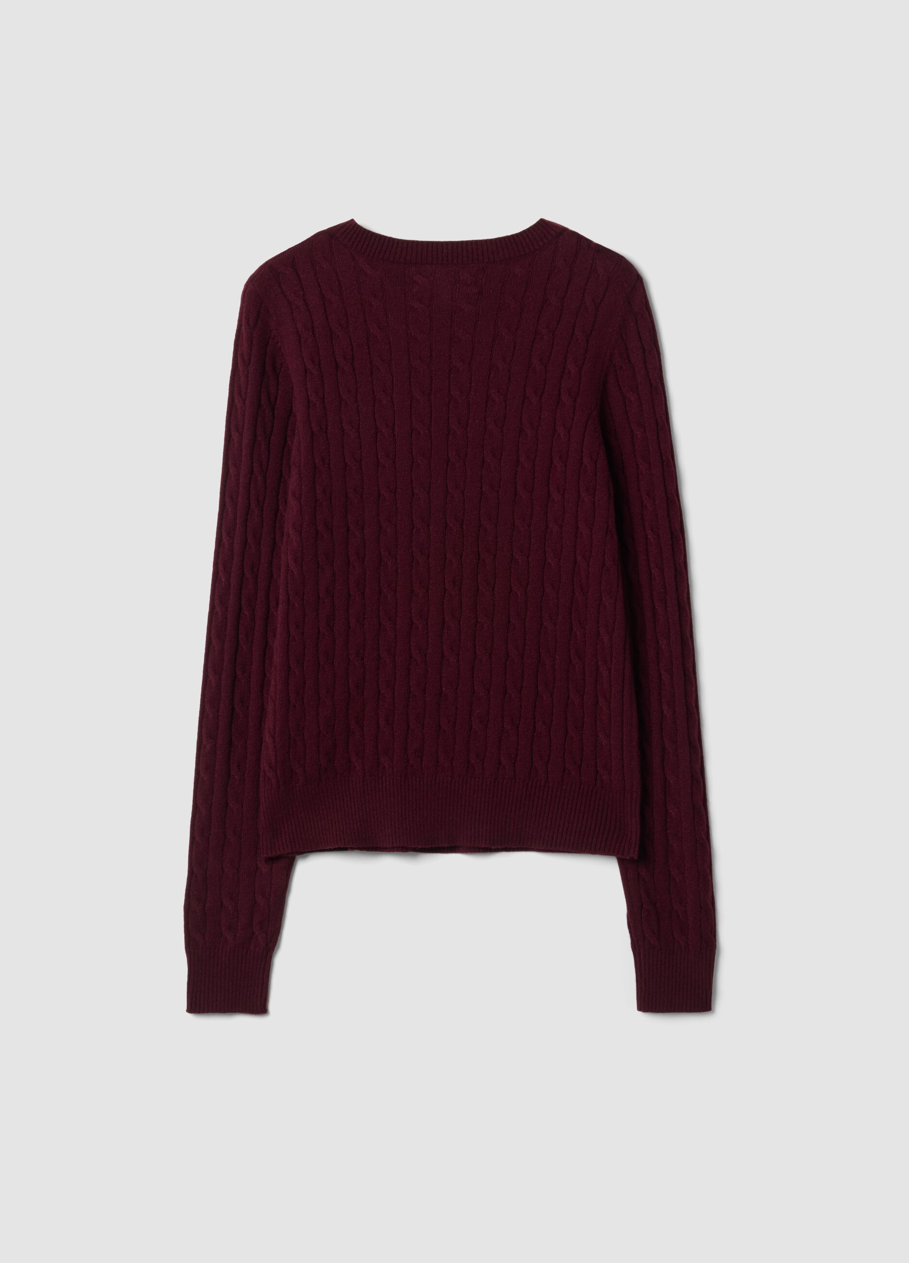 Red cable-knit crew neck jumper, regular fit
