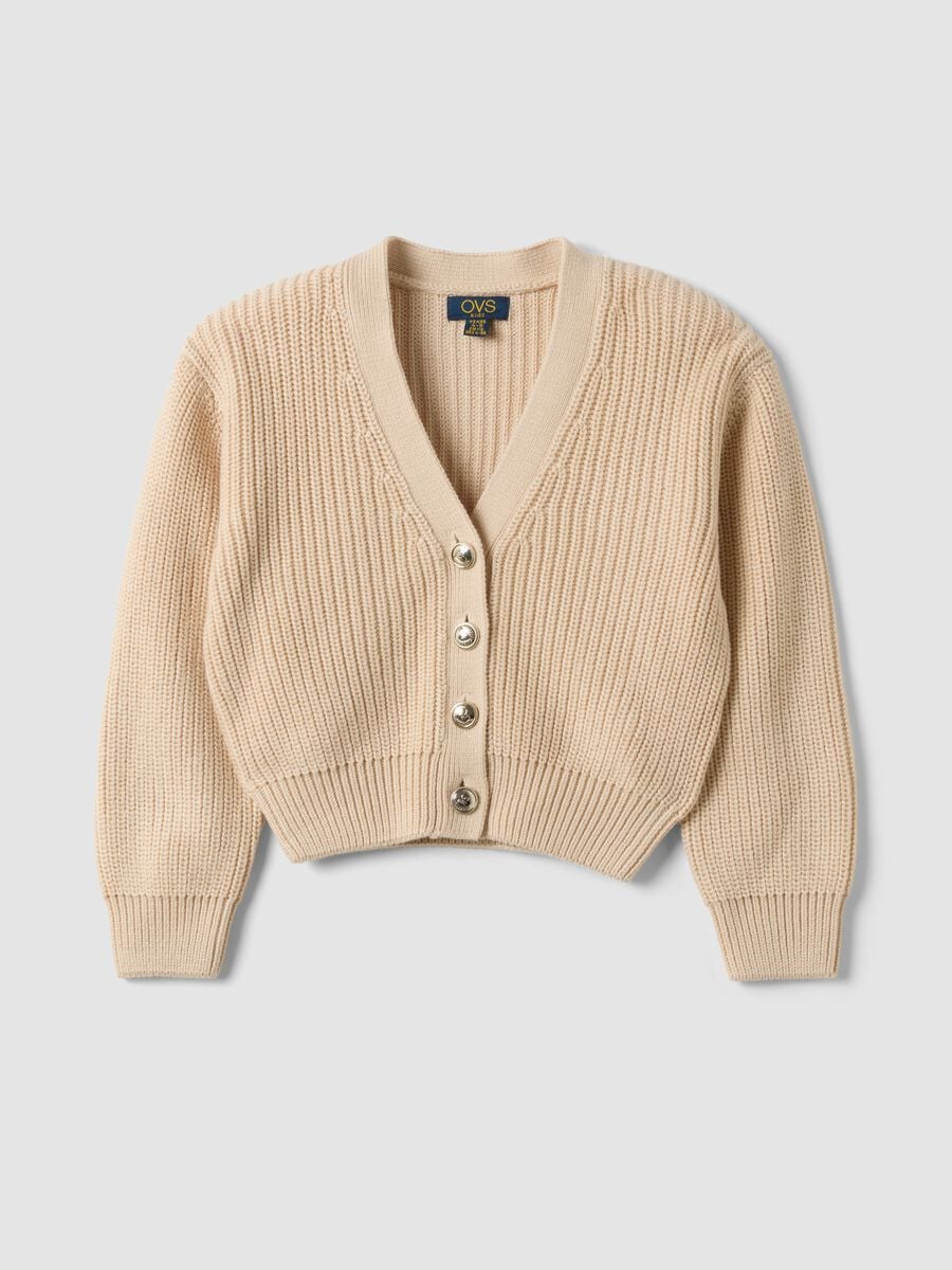 Beiger Cardigan aus Baumwollmischung mit Kn&ouml;pfen f&uuml;r M&auml;dchen_0